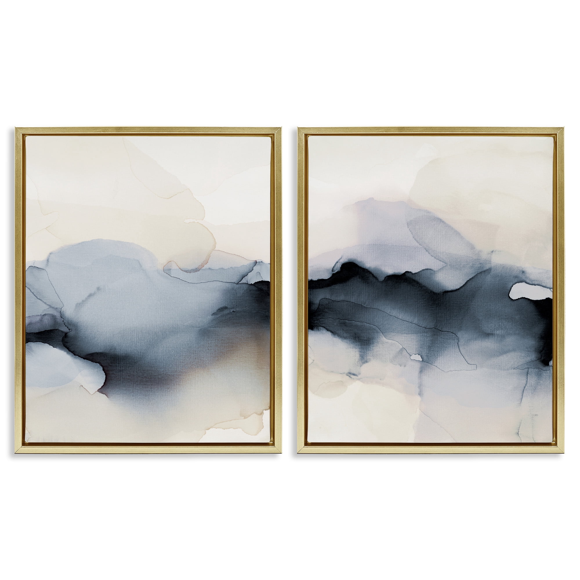 Stupell Industries Mysterious Abstract Obscure Watercolor Abstract Painting Gold Floater Framed Canvas Art Print Wall Art, 25 x 31, Set of 2