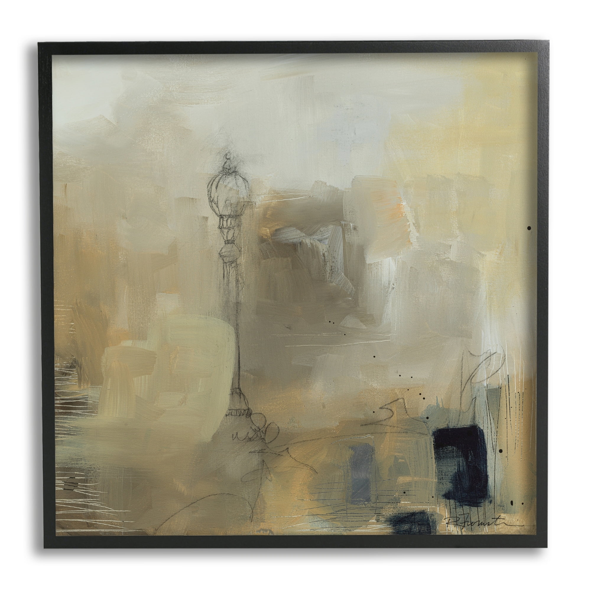 Stupell Industries Mysterious Abstract Town Scenery Street Light Scribbles Painting Black Framed Art Print Wall Art, Design by Ruth Fromstein