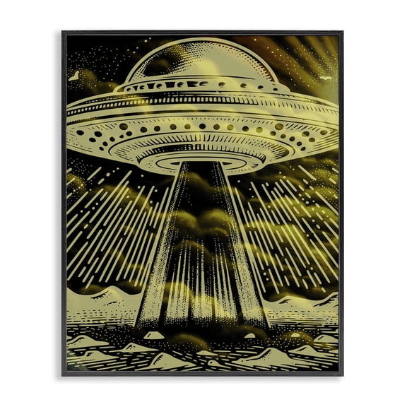 Stupell Industries Mysterious Alien UFO Fantasy & Sci-Fi Painting Black Framed Art Print Wall Art, 24 x 30