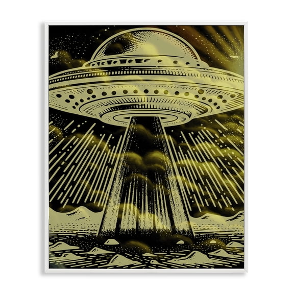 Stupell Industries Mysterious Alien UFO Fantasy & Sci-Fi Painting White Framed Art Print Wall Art, 11 x 14