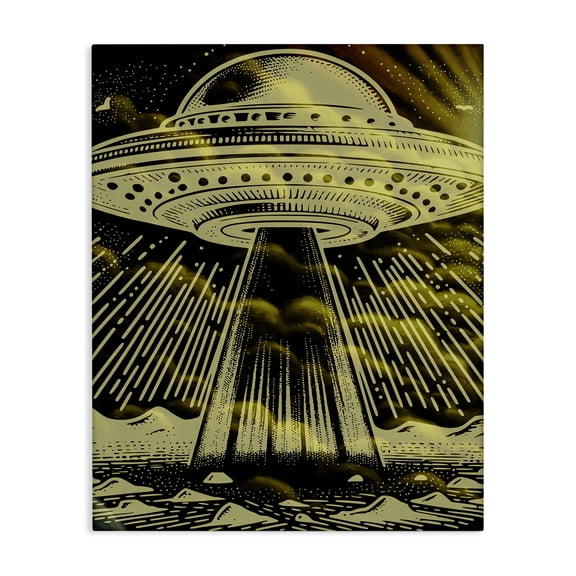 Stupell Industries Mysterious Alien UFO Fantasy & Sci-Fi Painting Wrapped Canvas Canvas Art Print Wall Art, 16 x 20