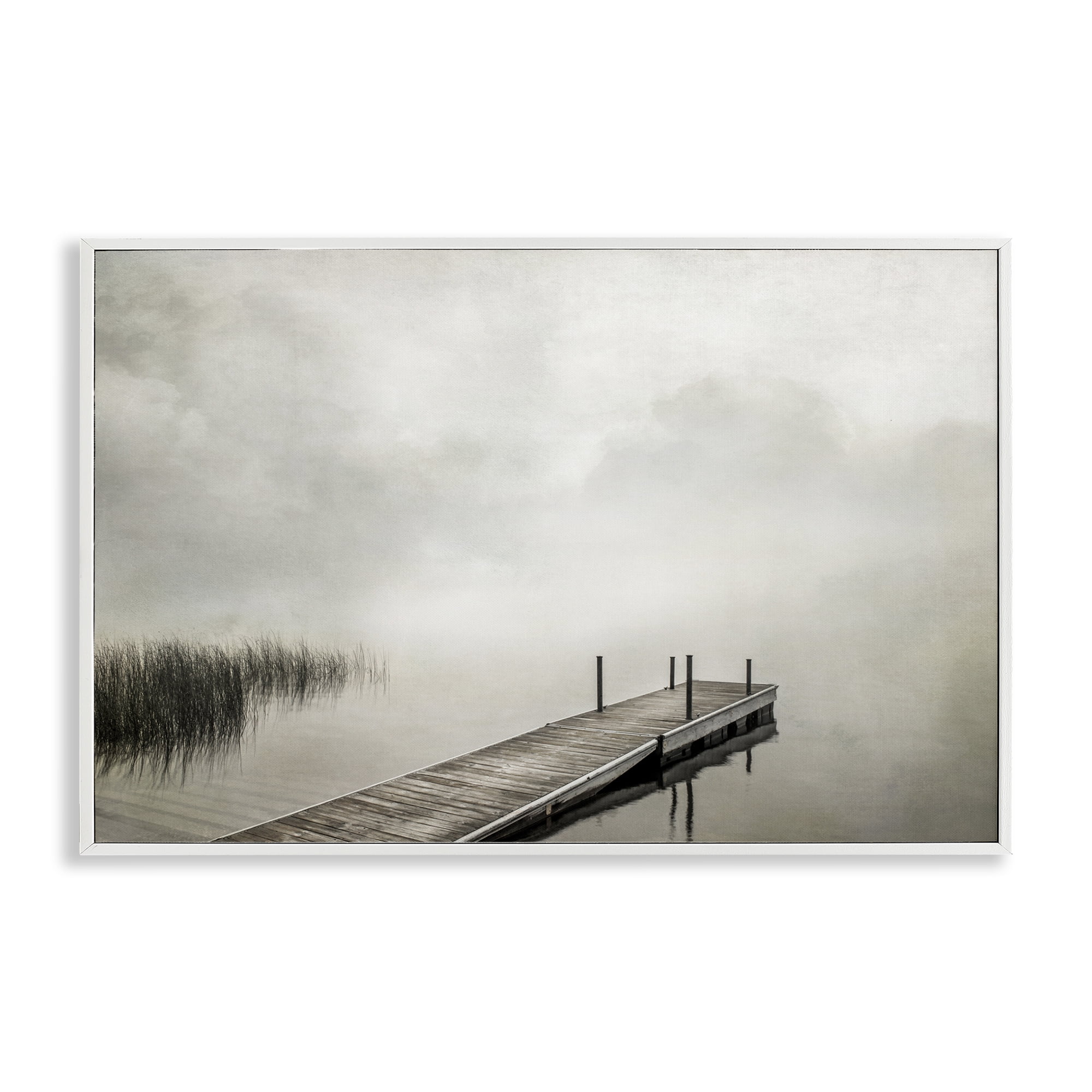 Stupell Industries Mysterious Foggy Lake Dock Landscape & Nature Photography White Framed Art Print Wall Art, 18 x 12