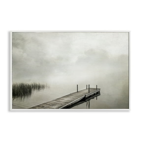 Stupell Industries Mysterious Foggy Lake Dock Landscape & Nature Photography White Framed Art Print Wall Art, 30 x 20