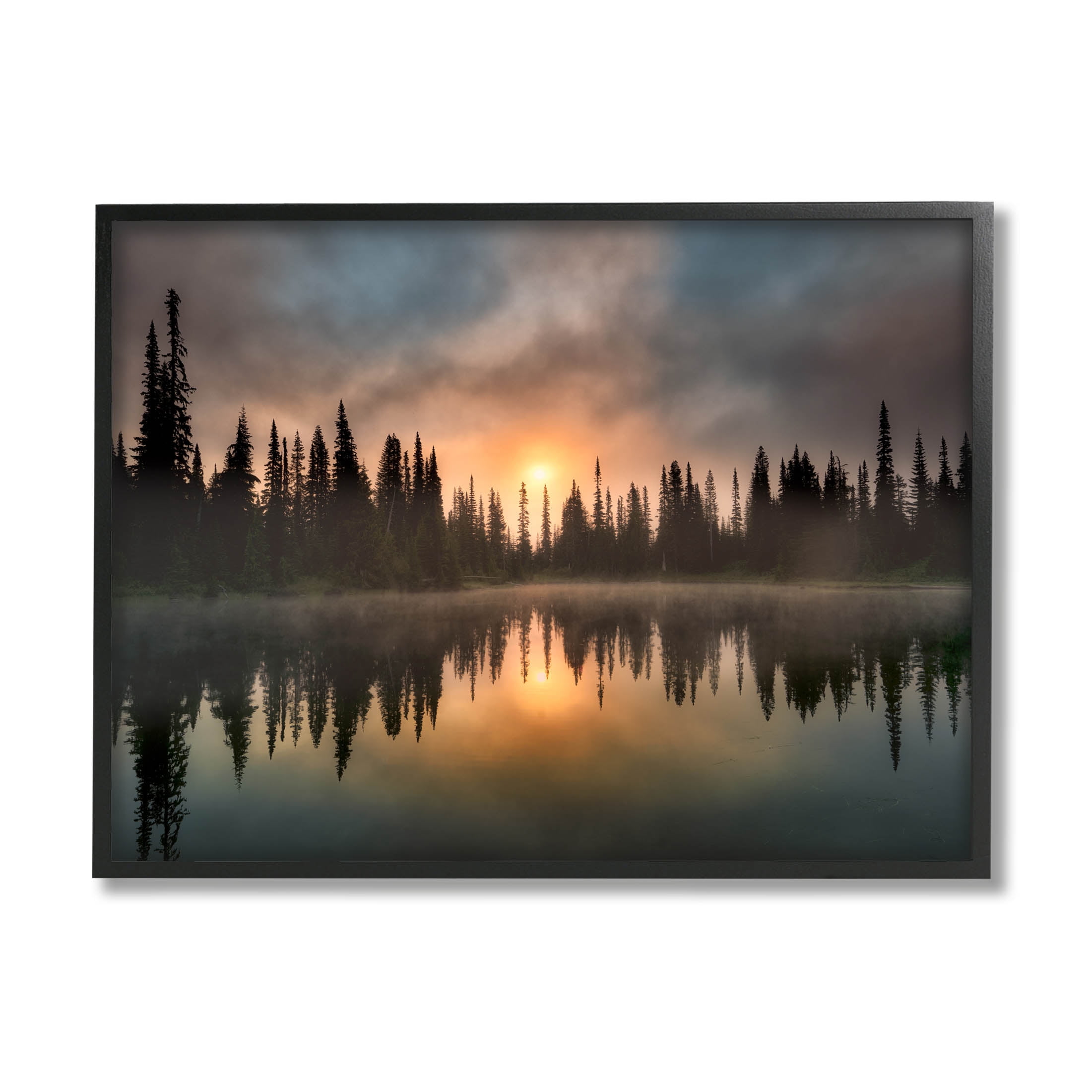 Stupell Industries Mysterious Lake Reflection Sunset Forest Photograph Black Framed Art Print Wall Art, Design by Dennis Frates