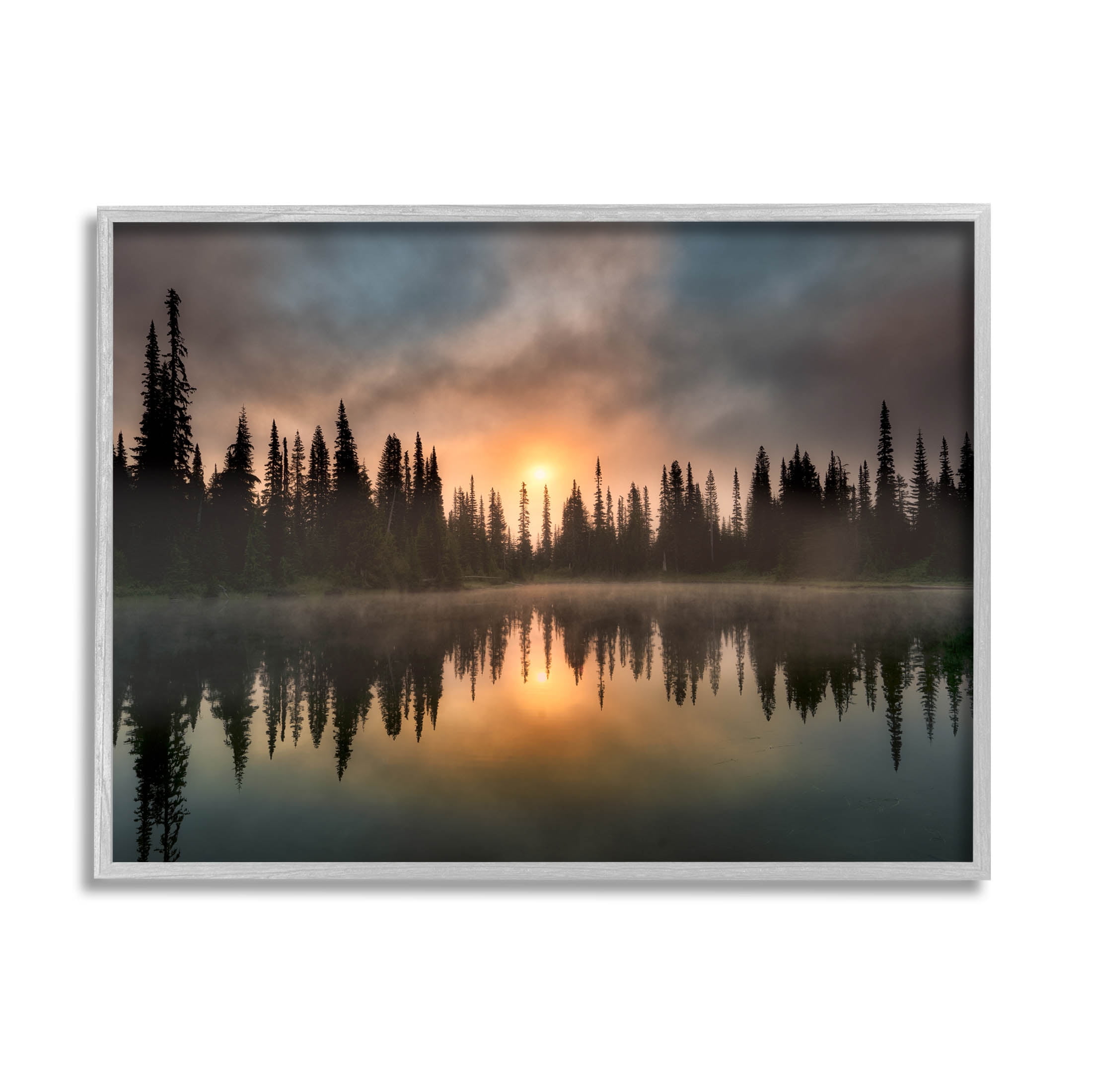 Stupell Industries Mysterious Lake Reflection Sunset Forest Photograph Gray Framed Art Print Wall Art, Design by Dennis Frates