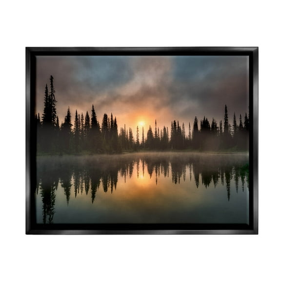 Stupell Industries Mysterious Lake Reflection Sunset Forest Photograph Jet Black Floating Framed Canvas Print Wall Art, Design by Dennis Frates