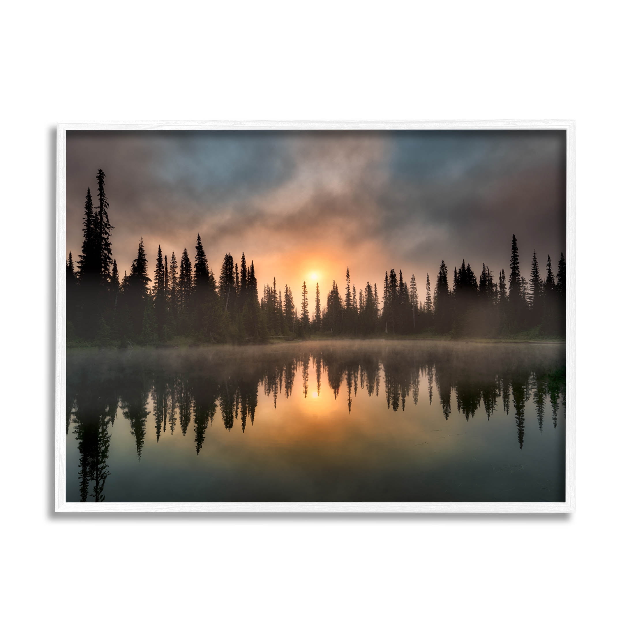 Stupell Industries Mysterious Lake Reflection Sunset Forest Photograph White Framed Art Print Wall Art, Design by Dennis Frates