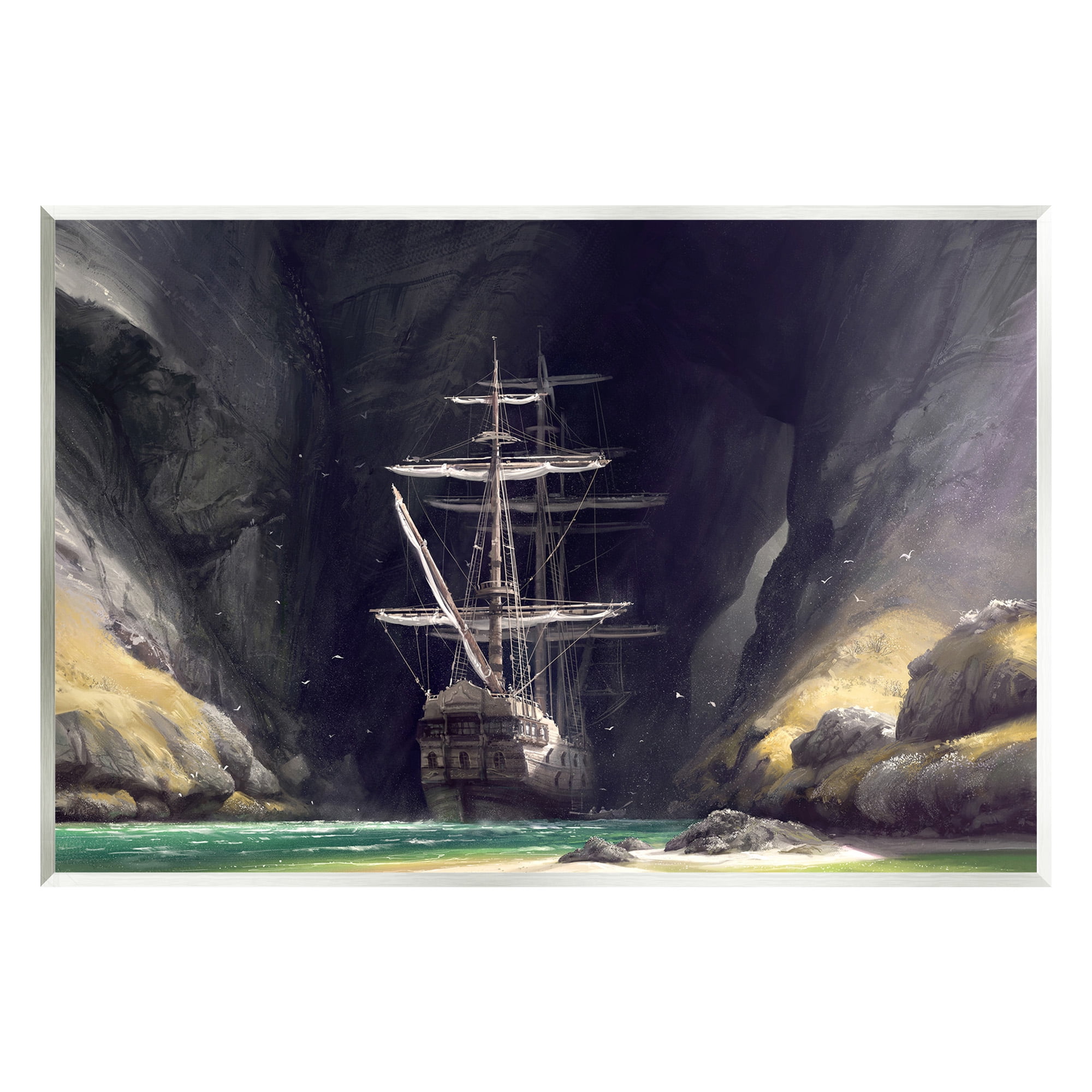 Stupell Industries Mysterious Ship in Cave Transportation Painting Unframed Art Print Wall Art, 15 x 10