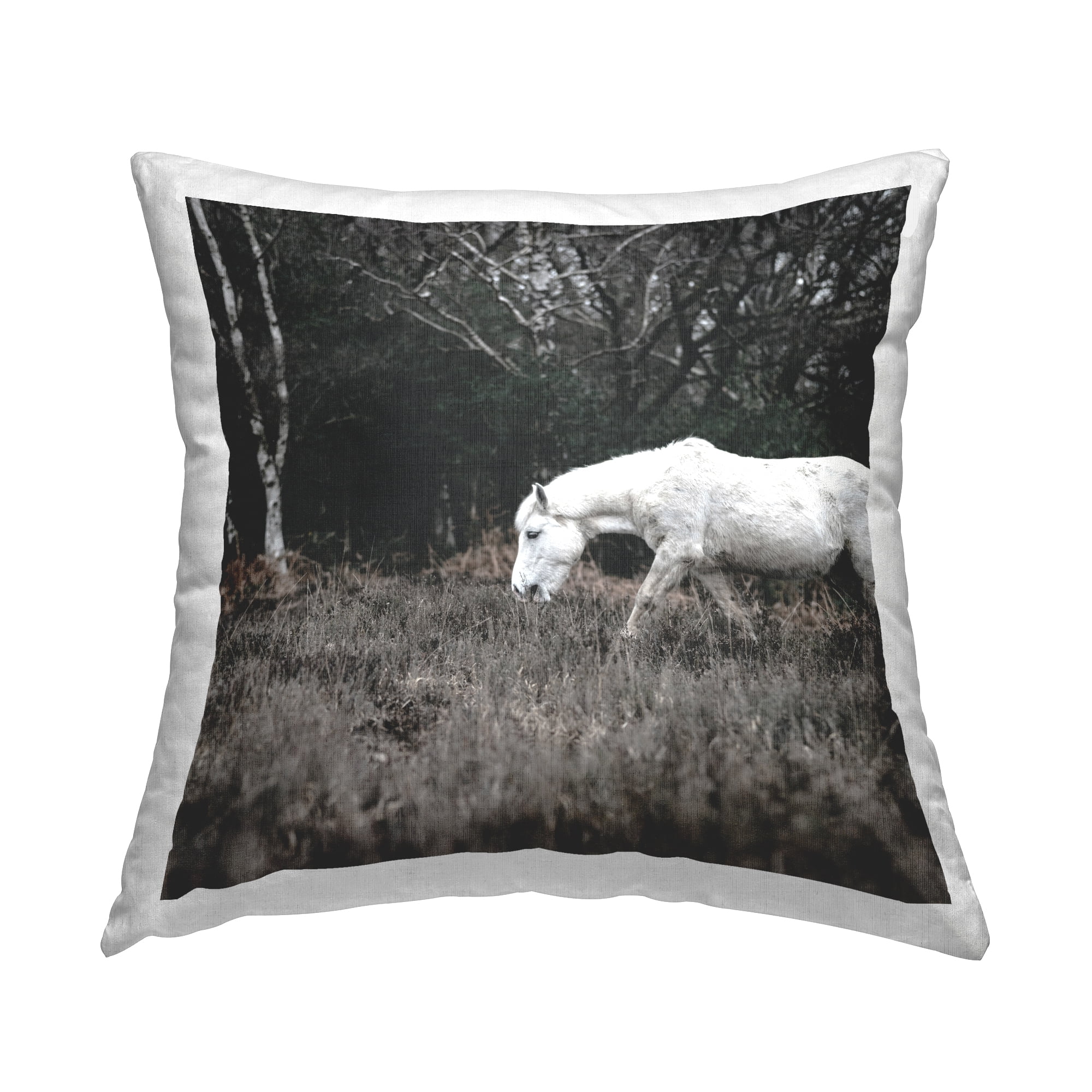 Stupell Industries Mysterious White Horse Country Rural Nature Design by Amy Brinkman Throw Pillow