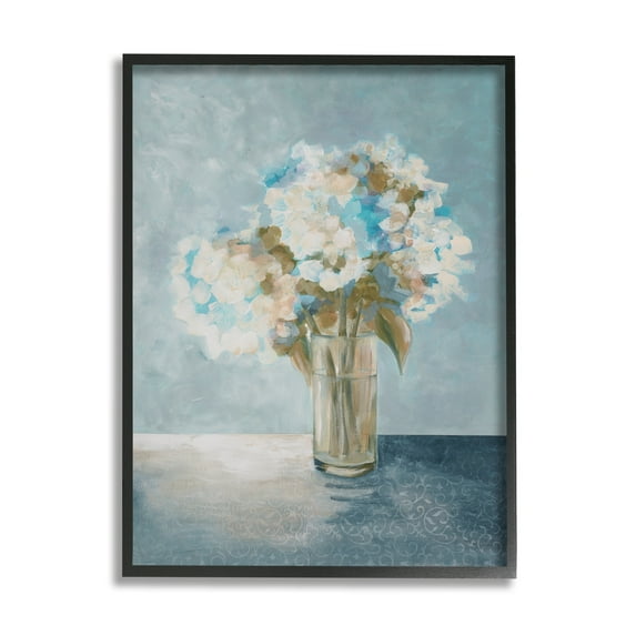 Stupell Industries Mystic Blue Hydrangea Flowers Sunlight Haze Painting Black Framed Art Print Wall Art, 16x20, by Doris Charest