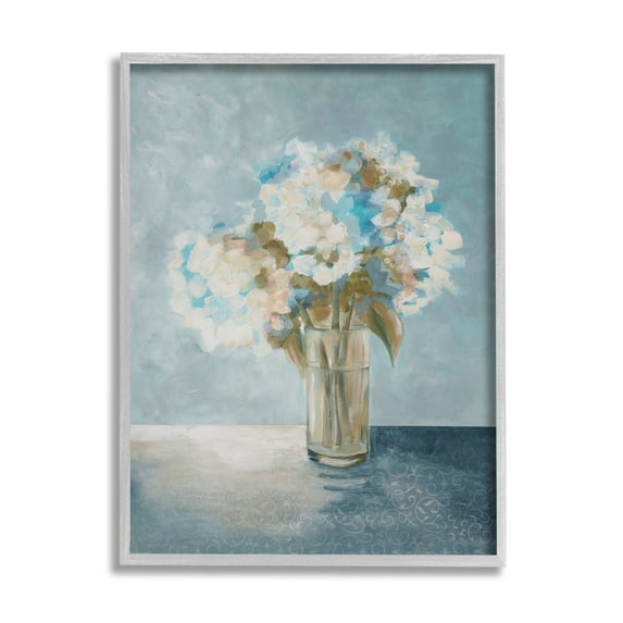 Stupell Industries Mystic Blue Hydrangea Flowers Sunlight Haze Painting Gray Framed Art Print Wall Art, 16x20, by Doris Charest
