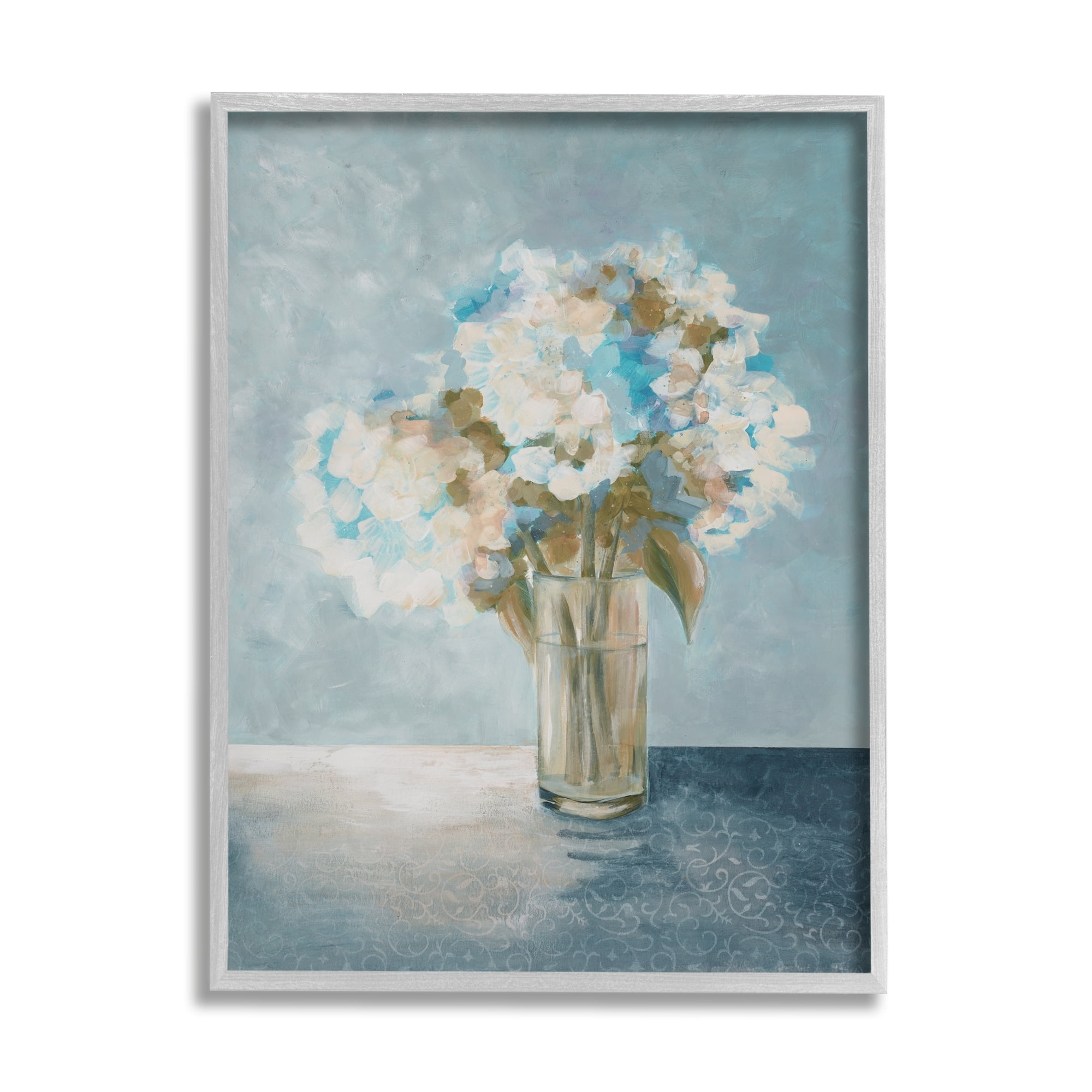 Stupell Industries Mystic Blue Hydrangea Flowers Sunlight Haze Painting Gray Framed Art Print Wall Art, 24x30, by Doris Charest