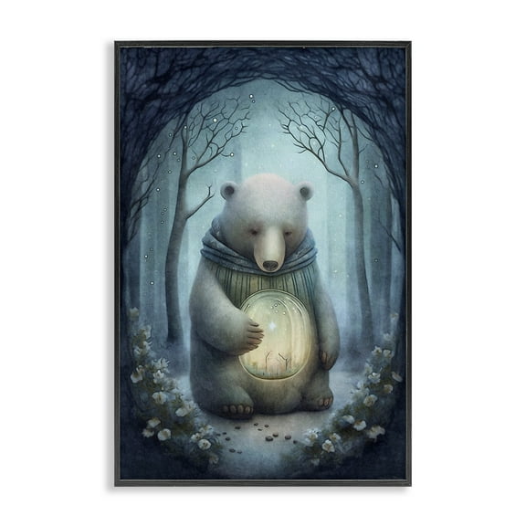 Stupell Industries Mystic Brown Bear Landscape Painting Black Framed Art Print Wall Art, 12 x 18