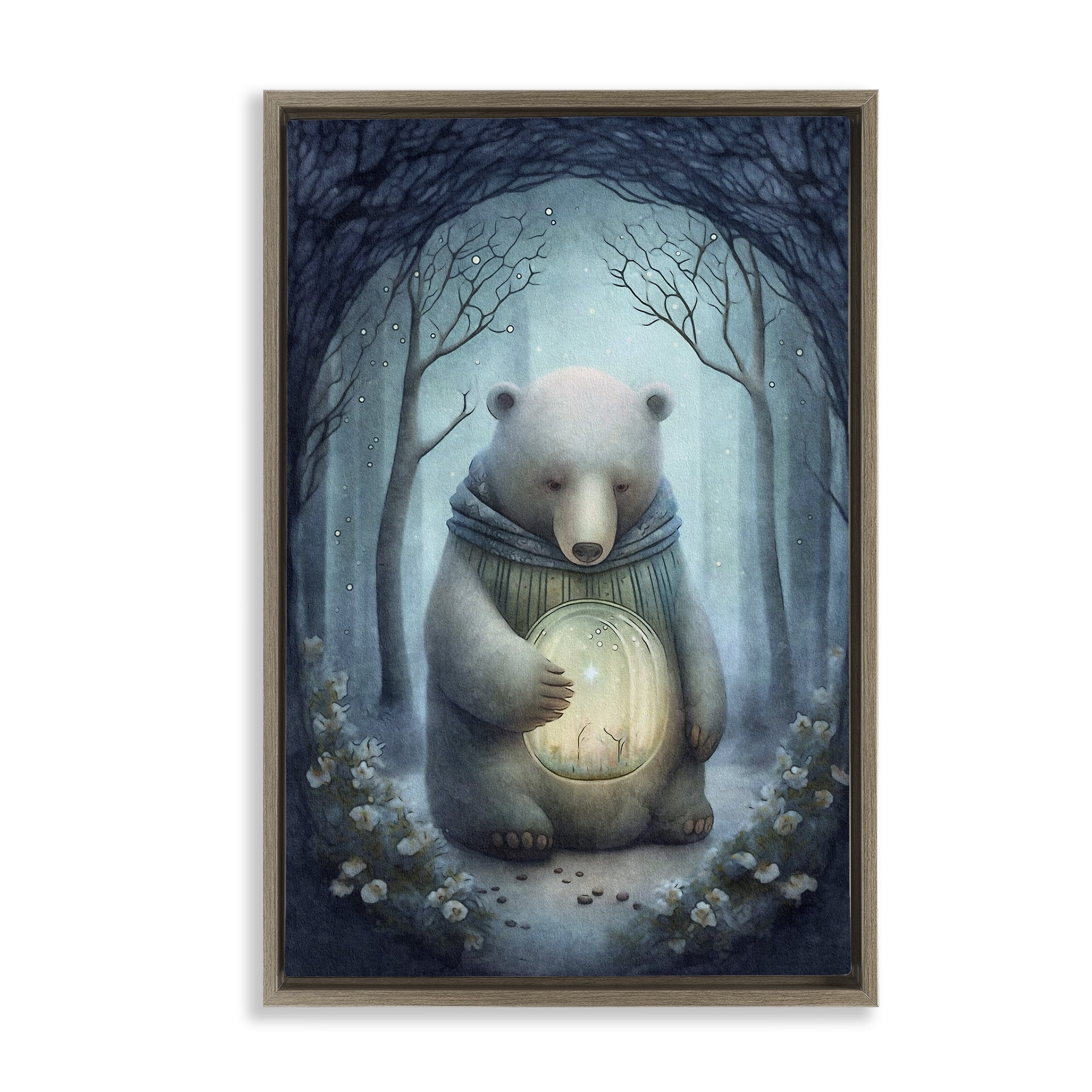 Stupell Industries Mystic Brown Bear Landscape Painting Brown Floater Framed Art Print Wall Art, 21 x 31