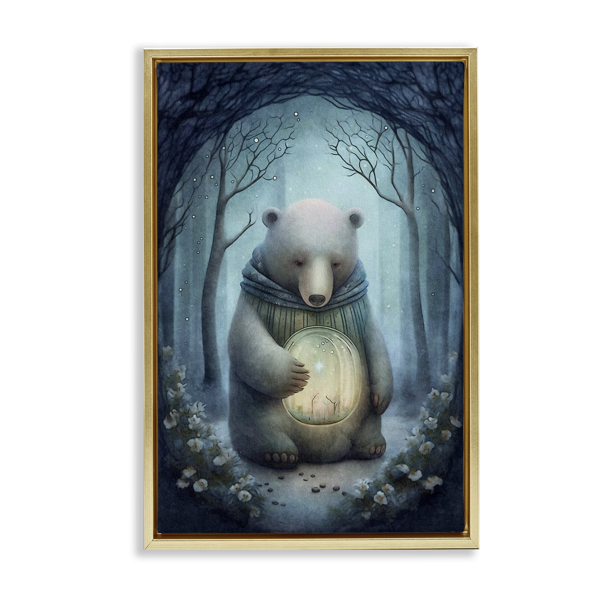 Stupell Industries Mystic Brown Bear Landscape Painting Gold Floater Framed Art Print Wall Art, 21 x 31