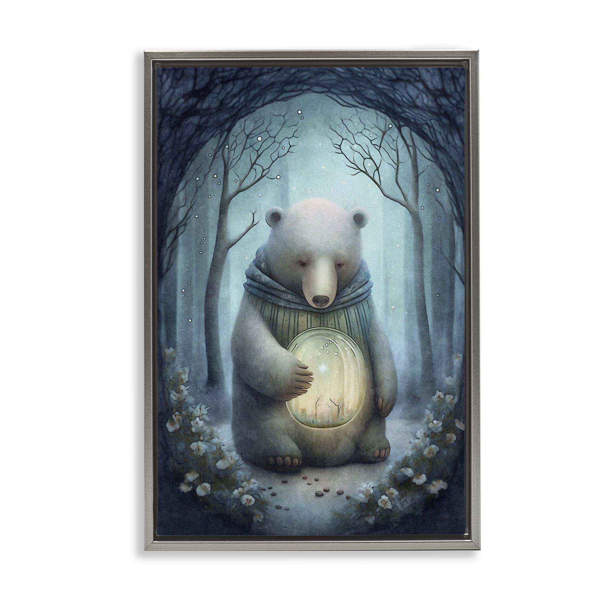 Stupell Industries Mystic Brown Bear Landscape Painting Gray Floater Framed Art Print Wall Art, 21 x 31