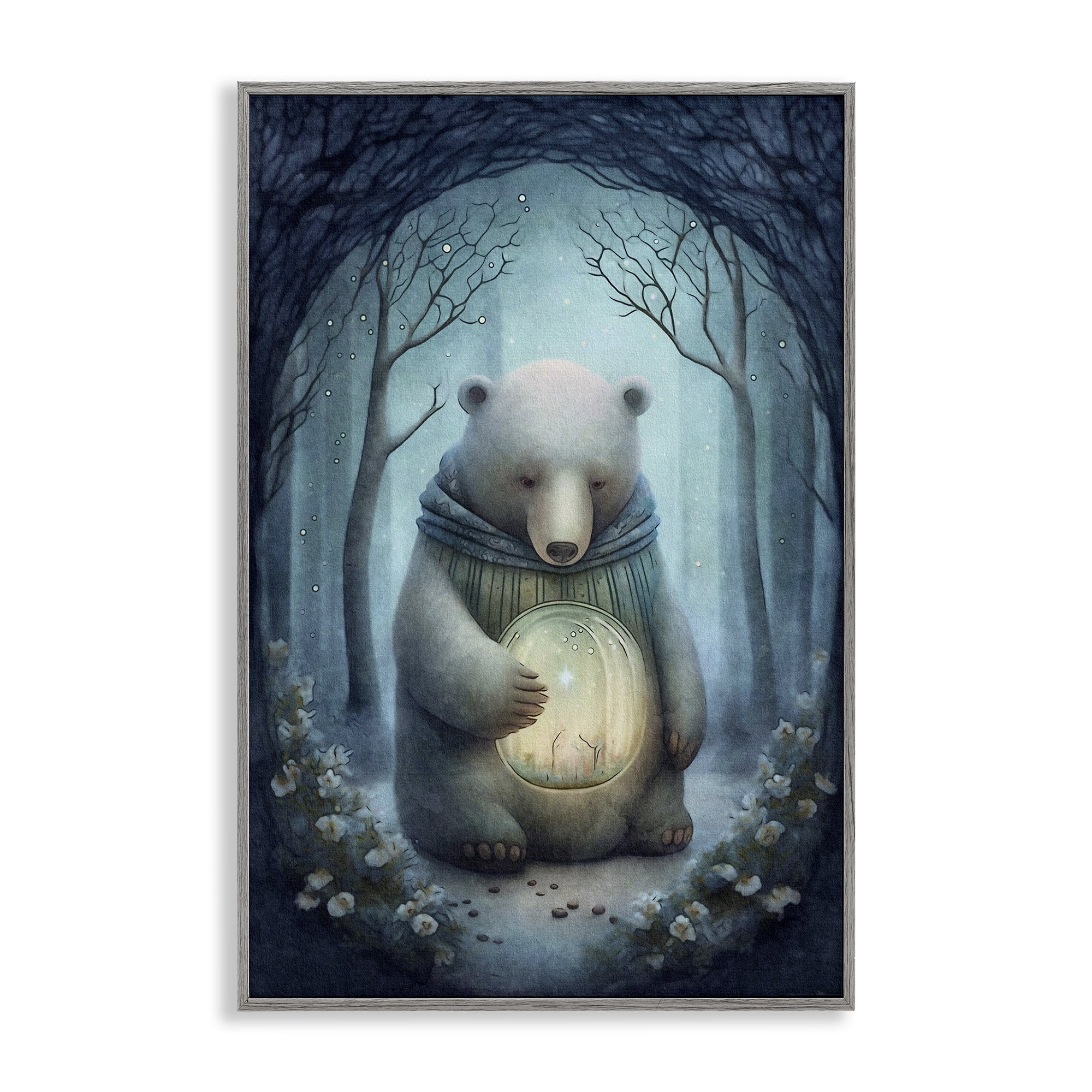 Stupell Industries Mystic Brown Bear Landscape Painting Gray Framed Art Print Wall Art, 12 x 18