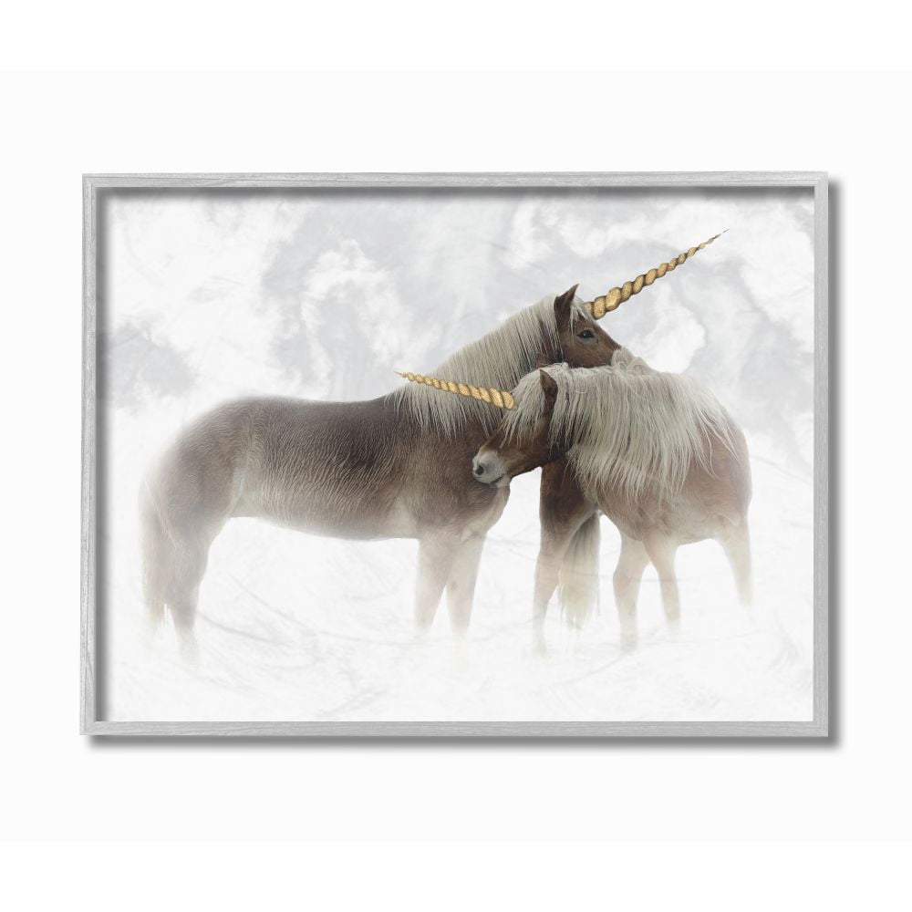 Stupell Industries Mystic Brown Unicorn Fantasy Majestic Clouds Gold Framed Wall Art Design by Ziwei Li, 11" x 14", Gray Framed