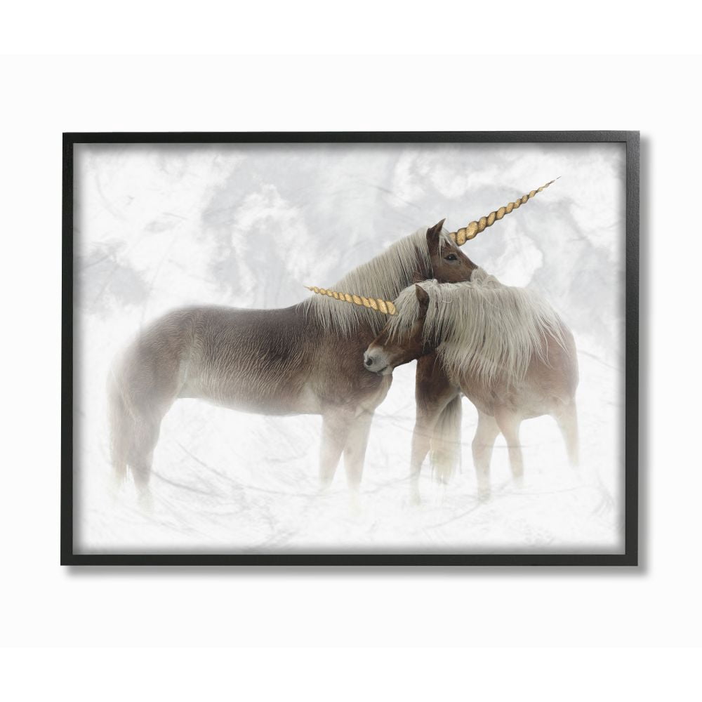 Stupell Industries Mystic Brown Unicorn Fantasy Majestic Clouds Gold Framed Wall Art Design by Ziwei Li, 24" x 30", Black Framed