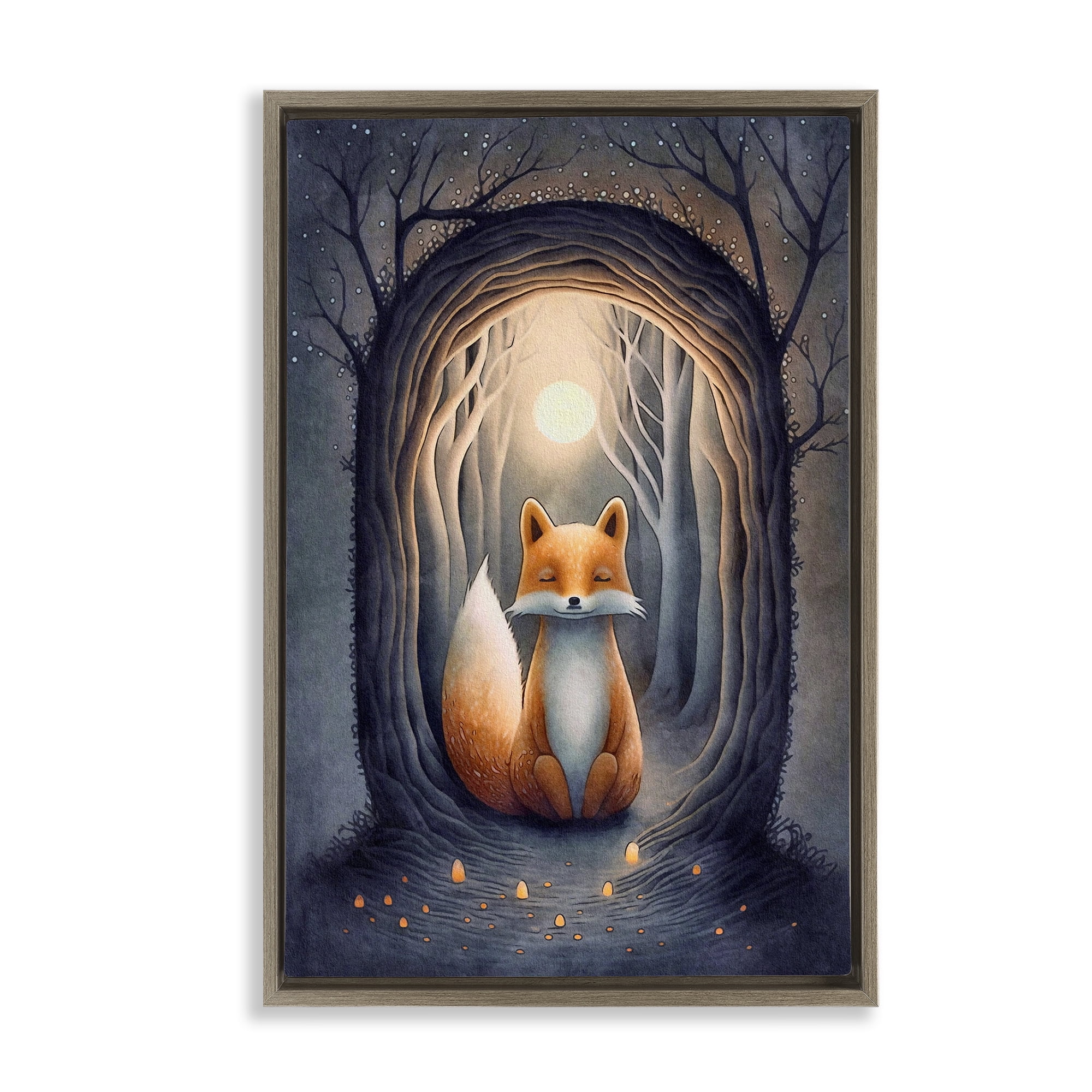 Stupell Industries Mystic Fox in Nature Landscape Painting Brown Floater Framed Art Print Wall Art, 21 x 31