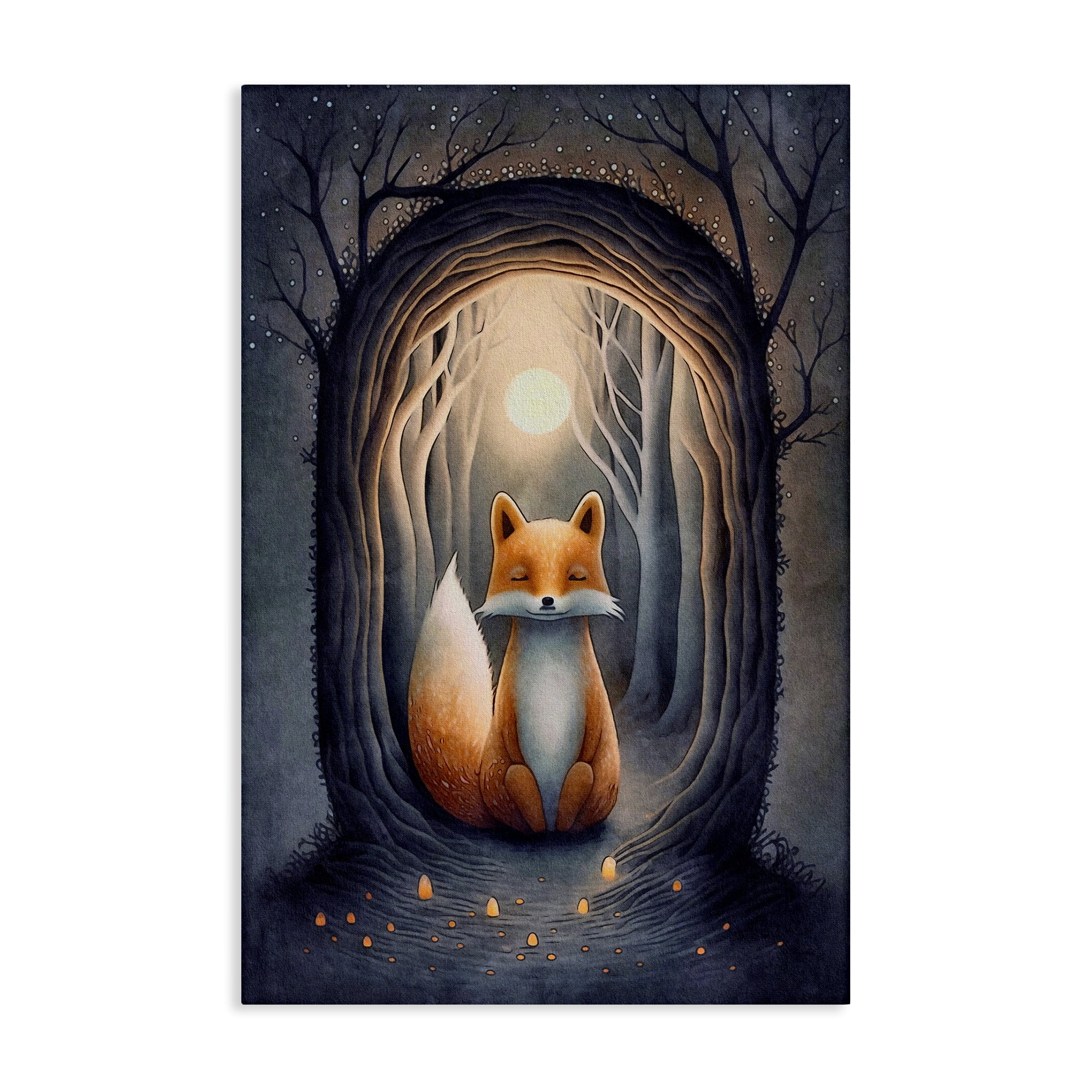 Stupell Industries Mystic Fox in Nature Landscape Painting Gallery Wrapped Canvas Art Print Wall Art, 24 x 36