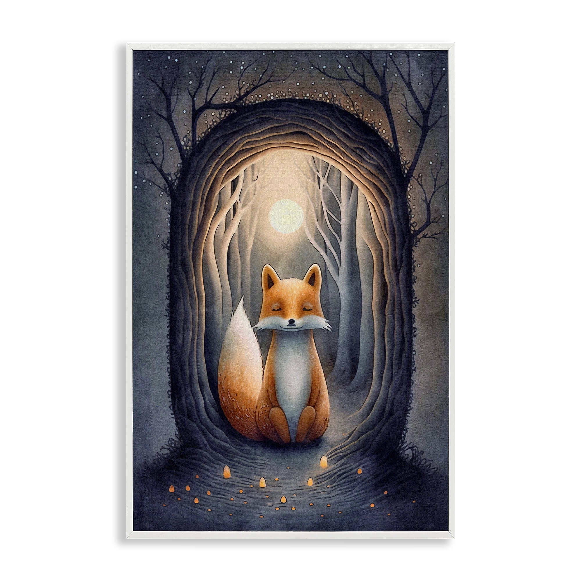 Stupell Industries Mystic Fox in Nature Landscape Painting White Framed Art Print Wall Art, 20 x 30
