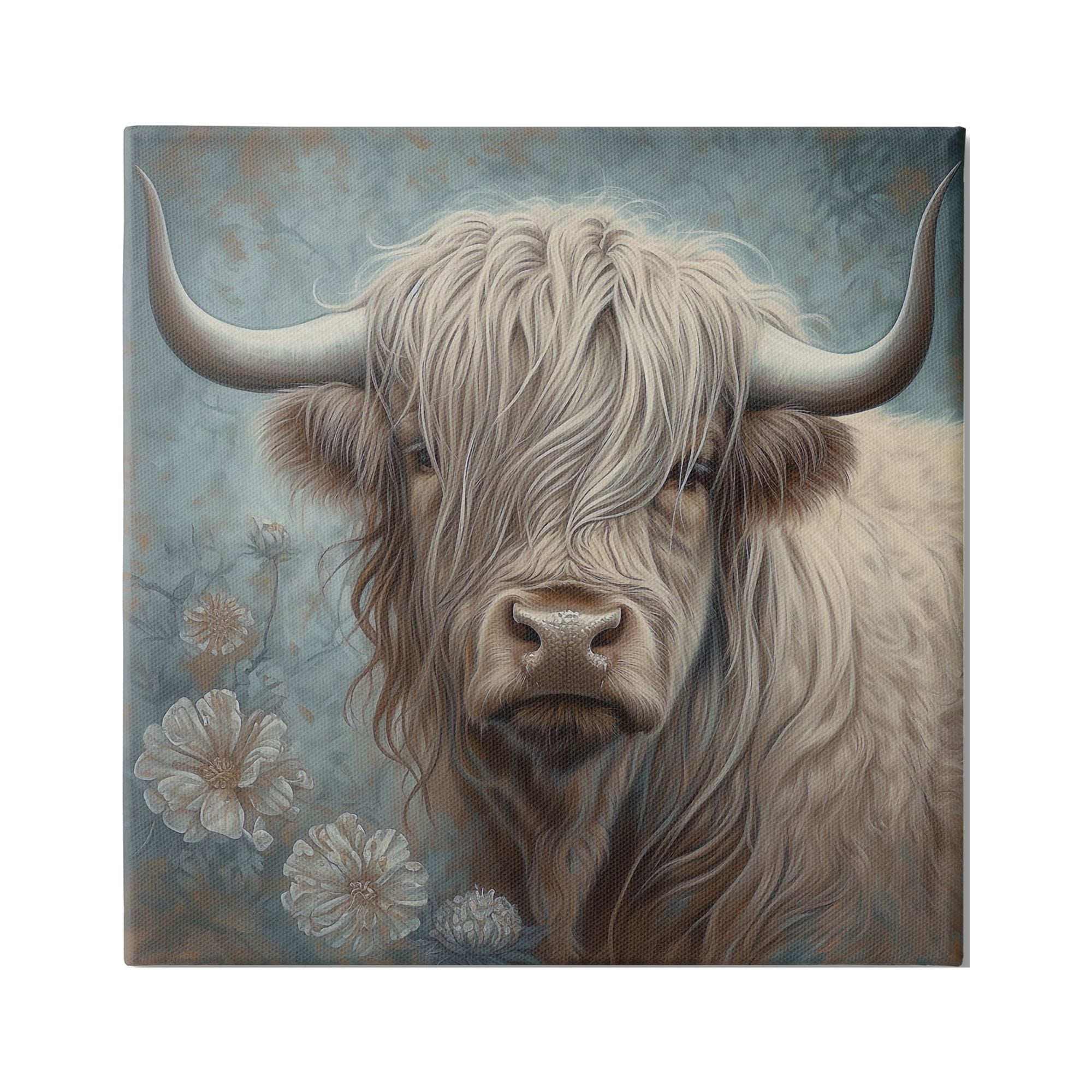 Stupell Industries Mystic Highland Cattle Animals & Insects Painting Gallery Wrapped Canvas Art Print Wall Art, 17 x 17