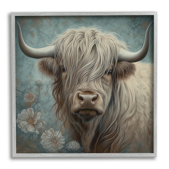 Stupell Industries Mystic Highland Cattle Animals & Insects Painting Gray Framed Art Print Wall Art, 17 x 17