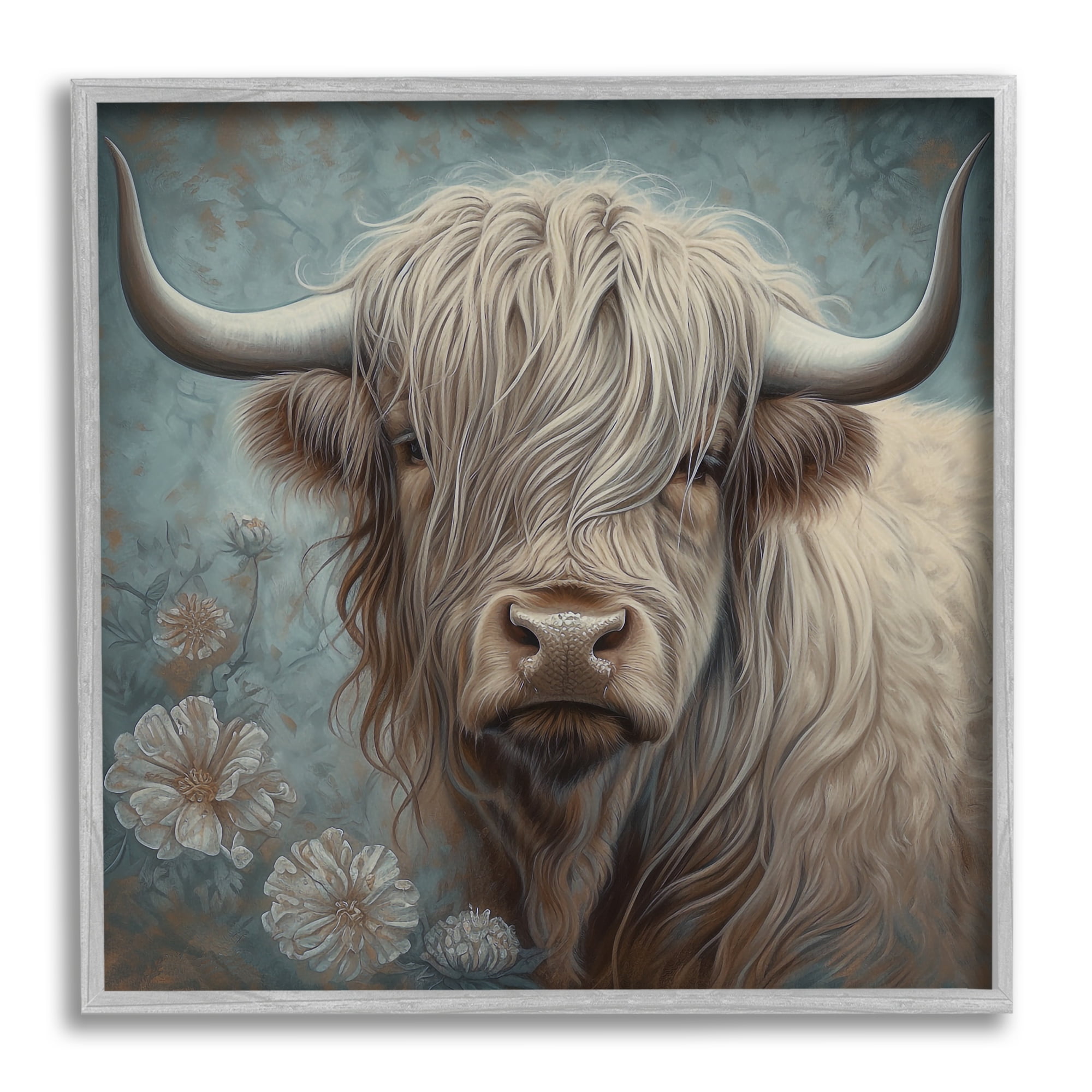 Stupell Industries Mystic Highland Cattle Animals & Insects Painting Gray Framed Art Print Wall Art, 24 x 24