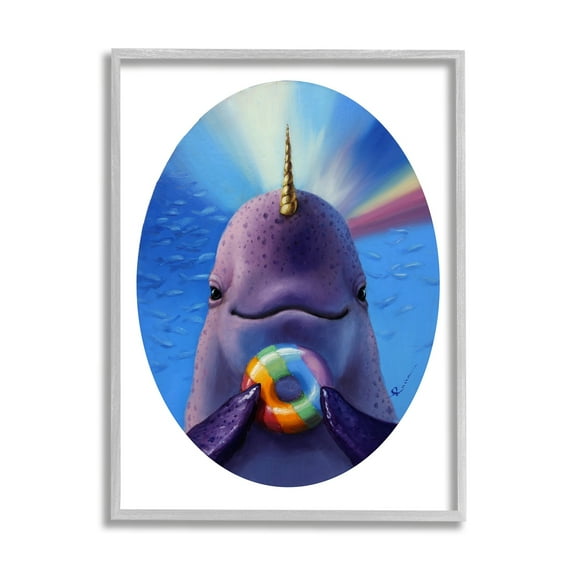 Stupell Industries Mystic Narwhal Holding Rainbow Donut Marine Mammal,11 x 14, Design by Lucia Heffernan