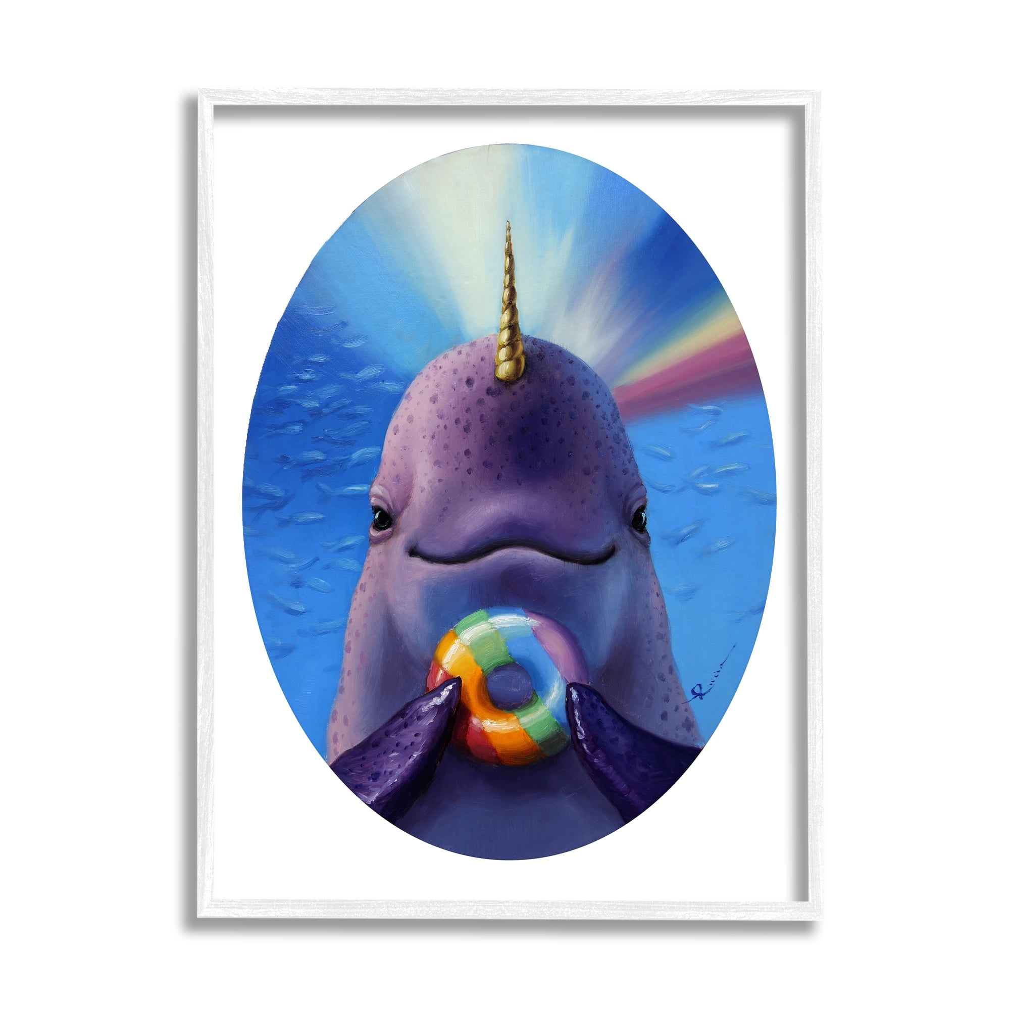 Stupell Industries Mystic Narwhal Holding Rainbow Donut Marine Mammal,11 x 14, Design by Lucia Heffernan
