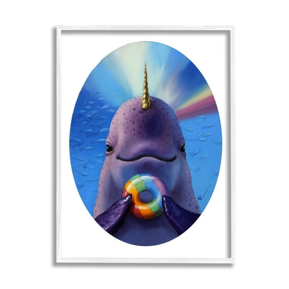 Stupell Industries Mystic Narwhal Holding Rainbow Donut Marine Mammal,16 x 20, Design by Lucia Heffernan