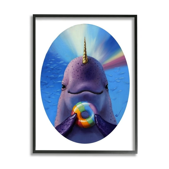 Stupell Industries Mystic Narwhal Holding Rainbow Donut Marine Mammal,16 x 20, Design by Lucia Heffernan