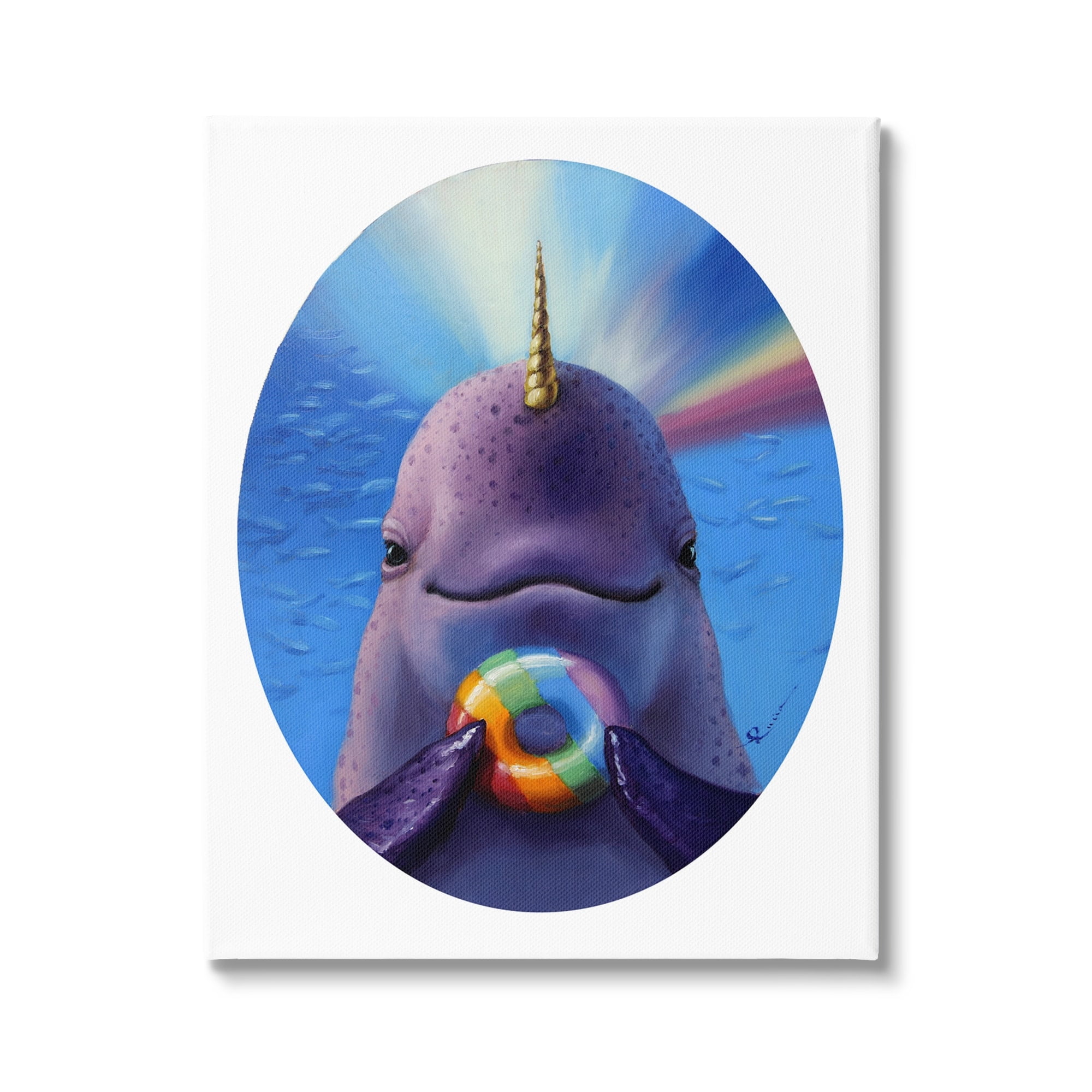 Stupell Industries Mystic Narwhal Holding Rainbow Donut Marine Mammal,36 x 48, Design by Lucia Heffernan
