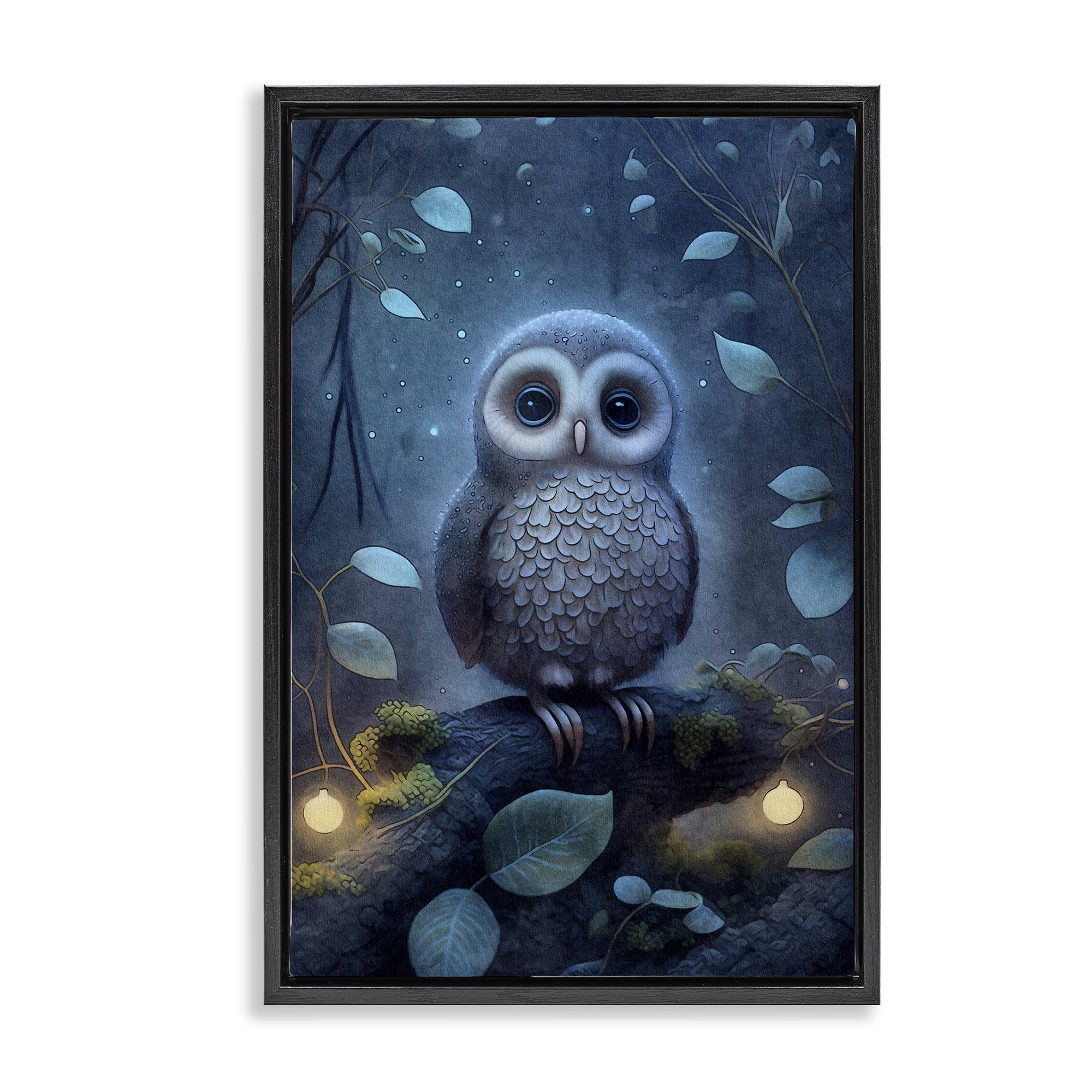 Stupell Industries Mystic Owl in Nature Landscape Painting Black Floater Framed Art Print Wall Art, 17 x 25