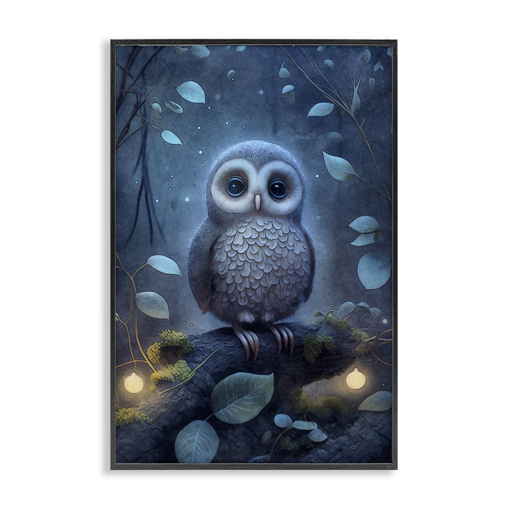 Stupell Industries Mystic Owl in Nature Landscape Painting Black Framed Art Print Wall Art, 12 x 18