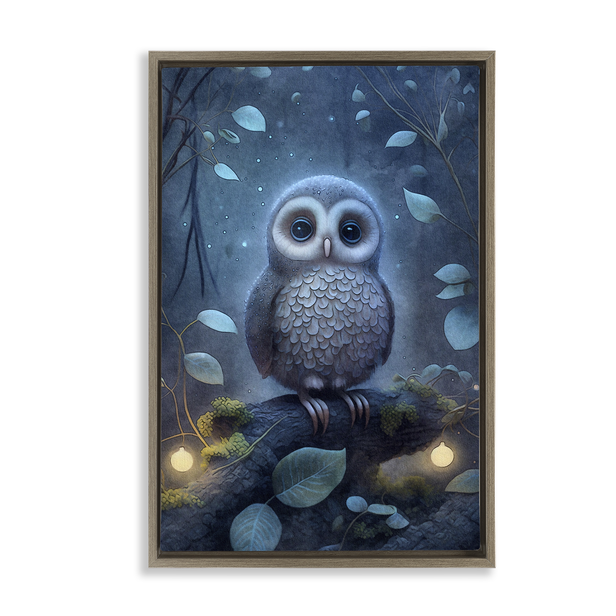 Stupell Industries Mystic Owl in Nature Landscape Painting Brown Floater Framed Art Print Wall Art, 21 x 31