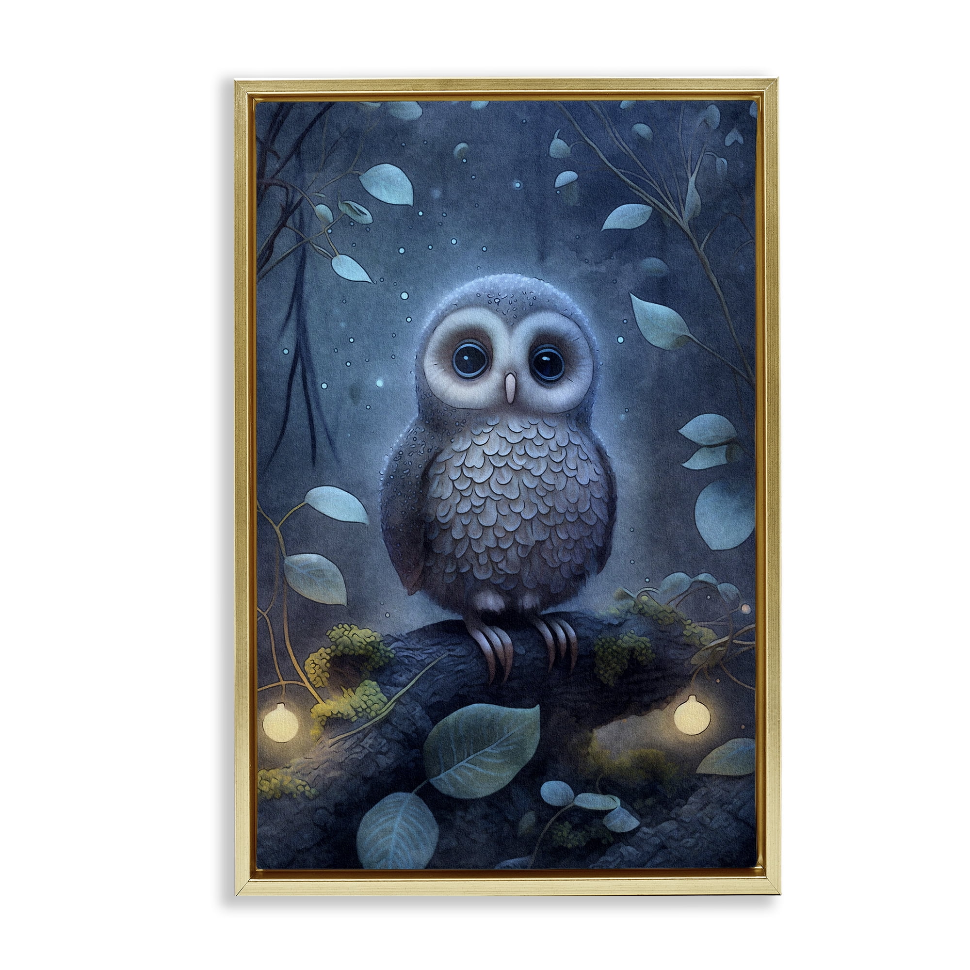 Stupell Industries Mystic Owl in Nature Landscape Painting Gold Floater Framed Art Print Wall Art, 21 x 31