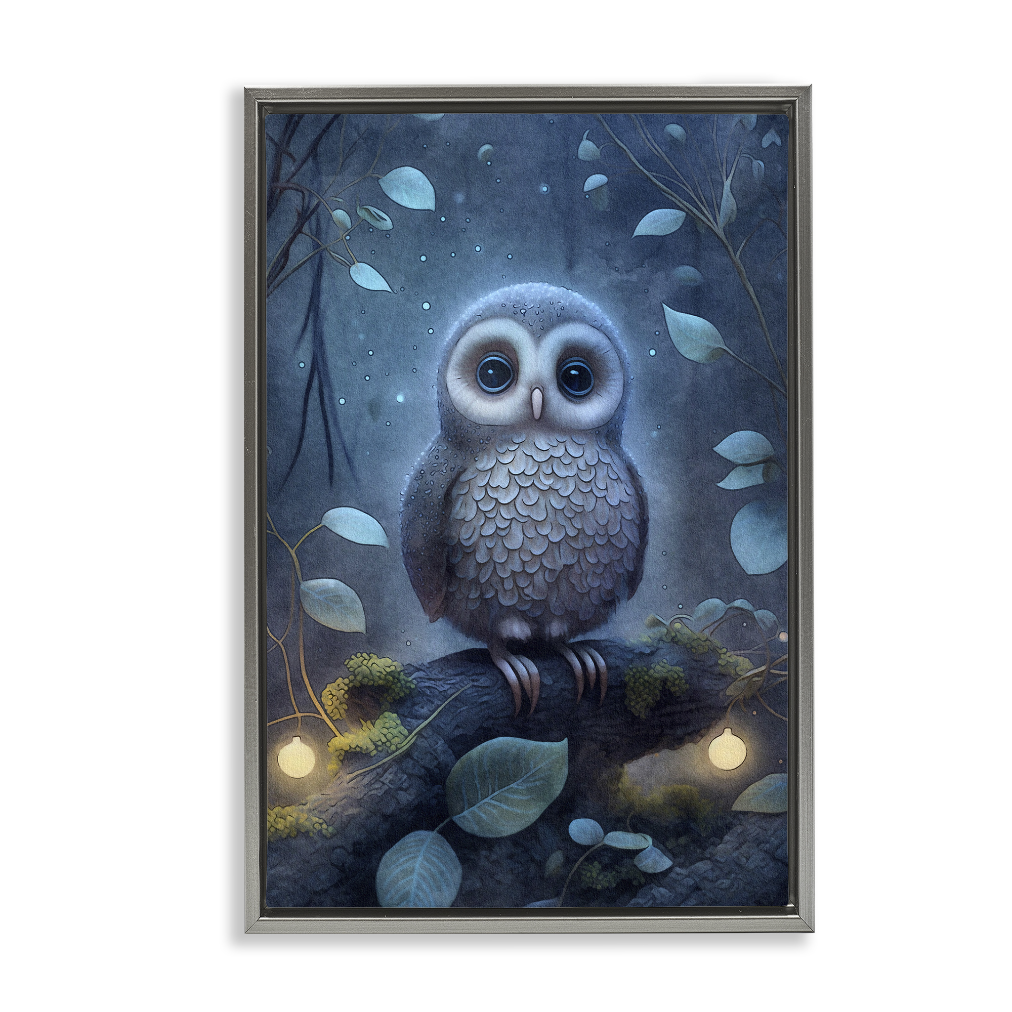 Stupell Industries Mystic Owl in Nature Landscape Painting Gray Floater Framed Art Print Wall Art, 17 x 25