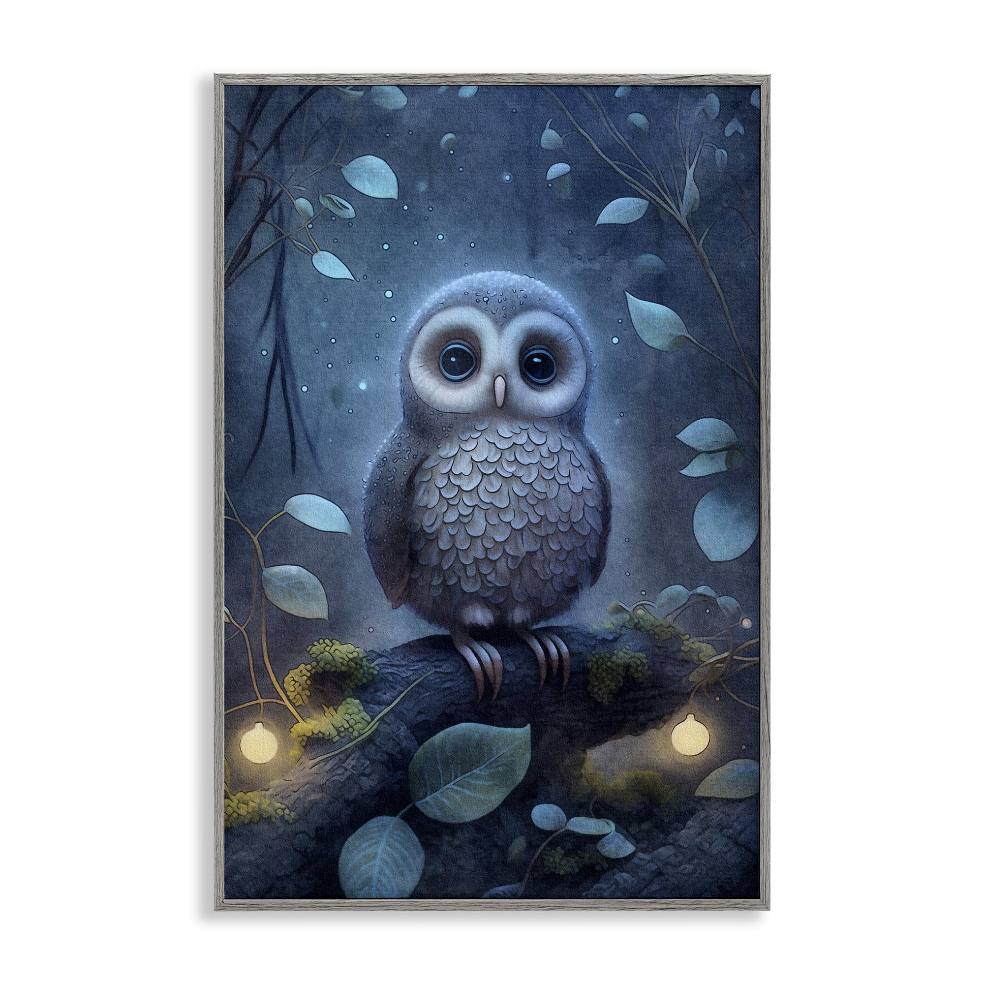 Stupell Industries Mystic Owl in Nature Landscape Painting Gray Framed Art Print Wall Art, 12 x 18