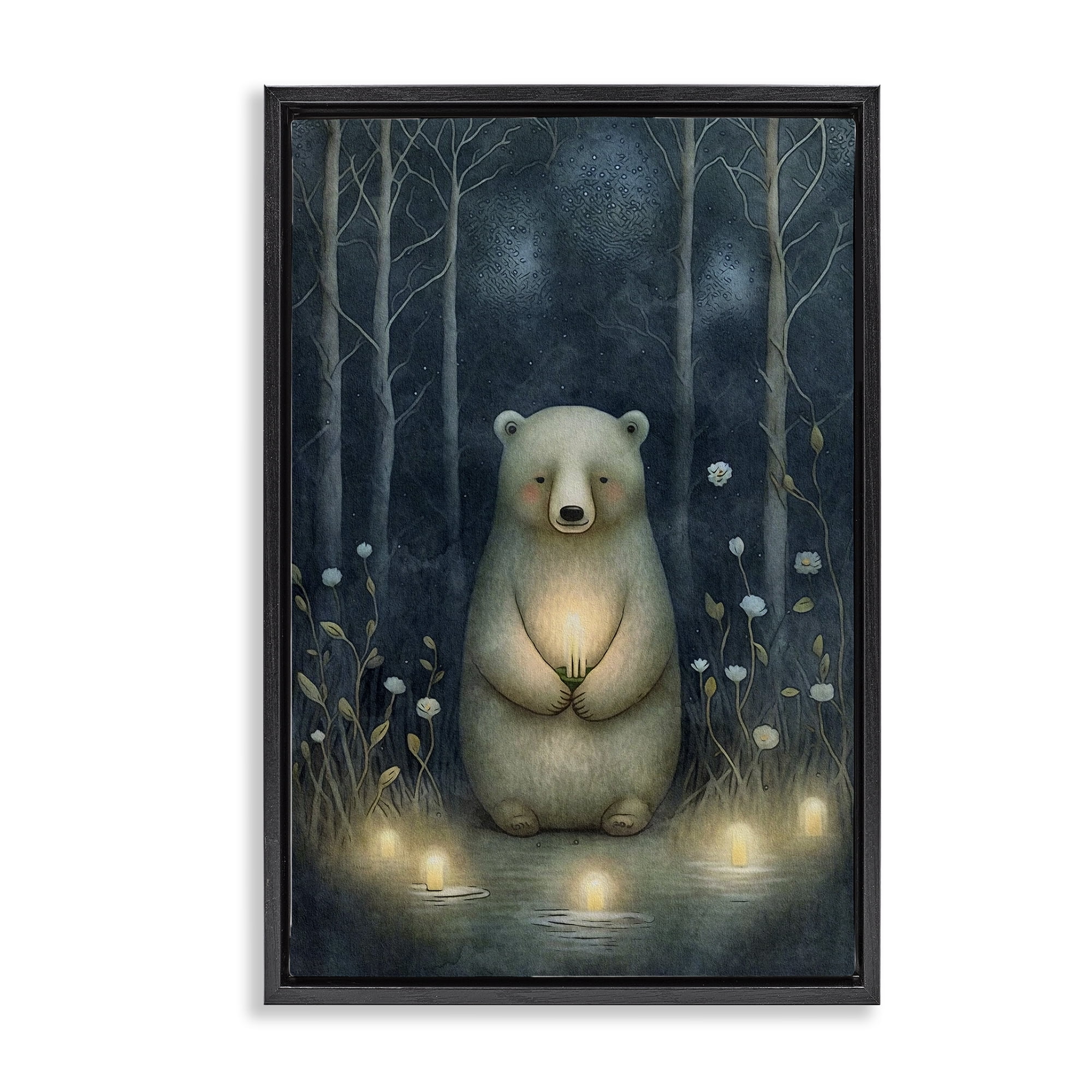 Stupell Industries Mystic Polar Bear Landscape Painting Black Floater Framed Art Print Wall Art, 21 x 31