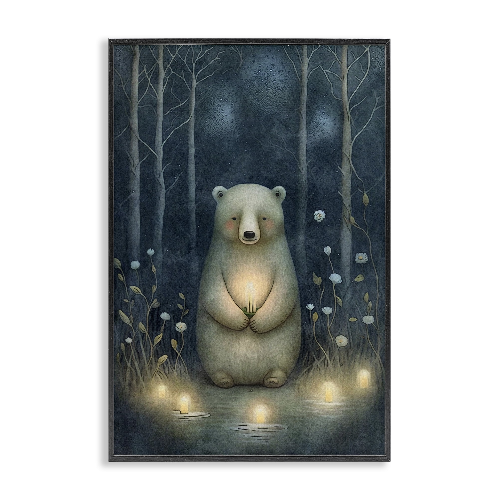 Stupell Industries Mystic Polar Bear Landscape Painting Black Framed Art Print Wall Art, 20 x 30