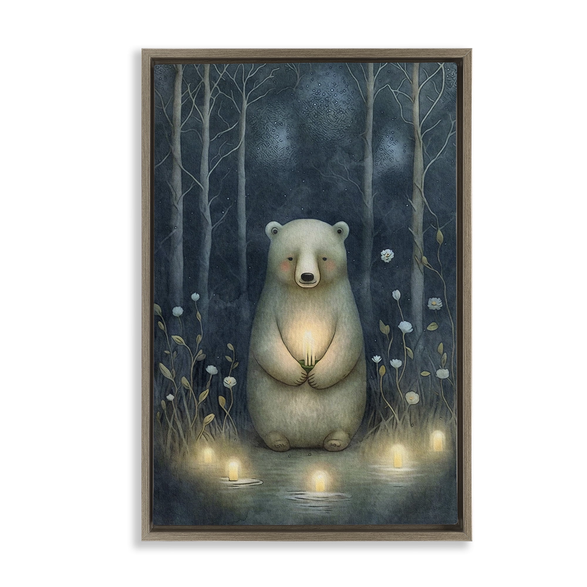 Stupell Industries Mystic Polar Bear Landscape Painting Brown Floater Framed Art Print Wall Art, 21 x 31