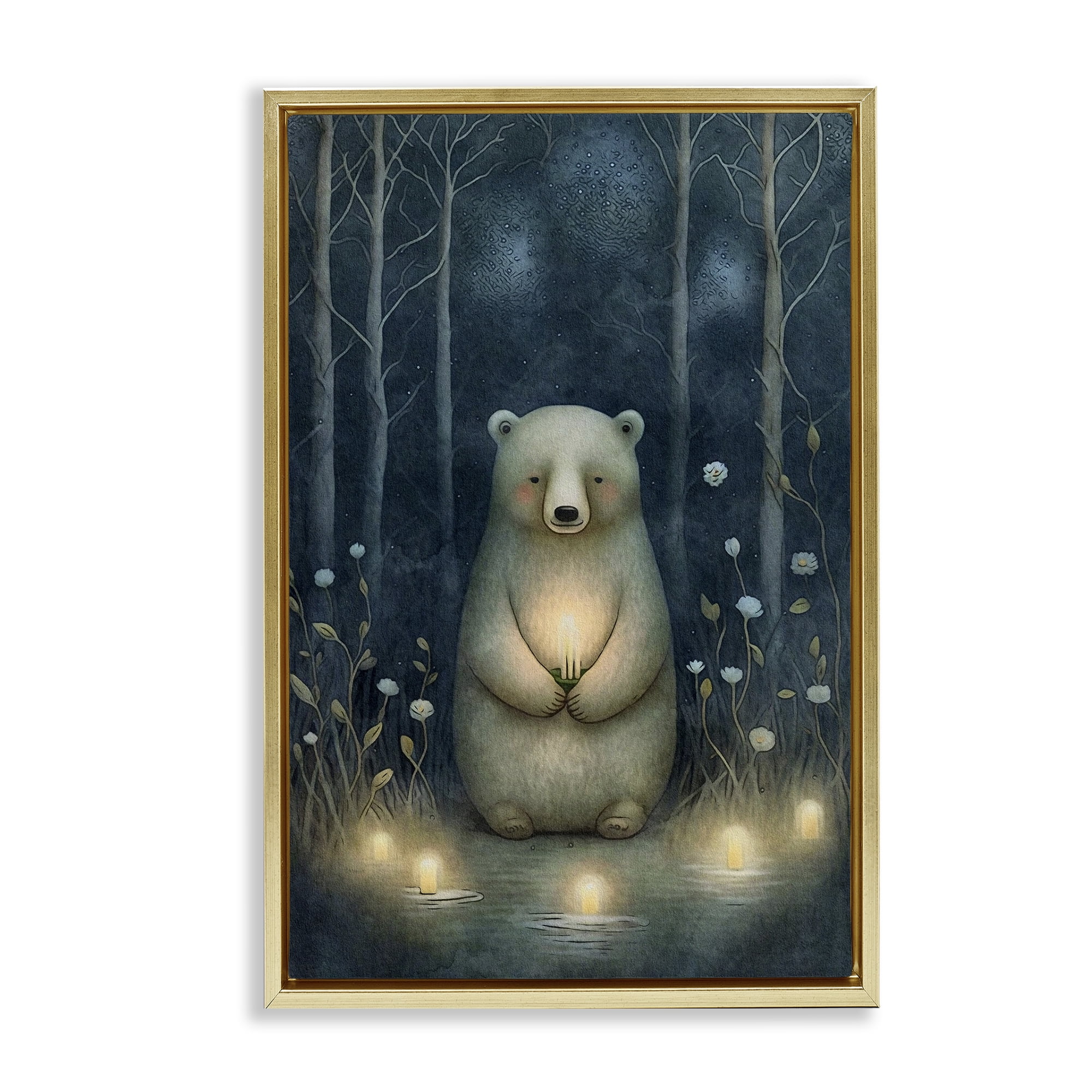 Stupell Industries Mystic Polar Bear Landscape Painting Gold Floater Framed Art Print Wall Art, 17 x 25