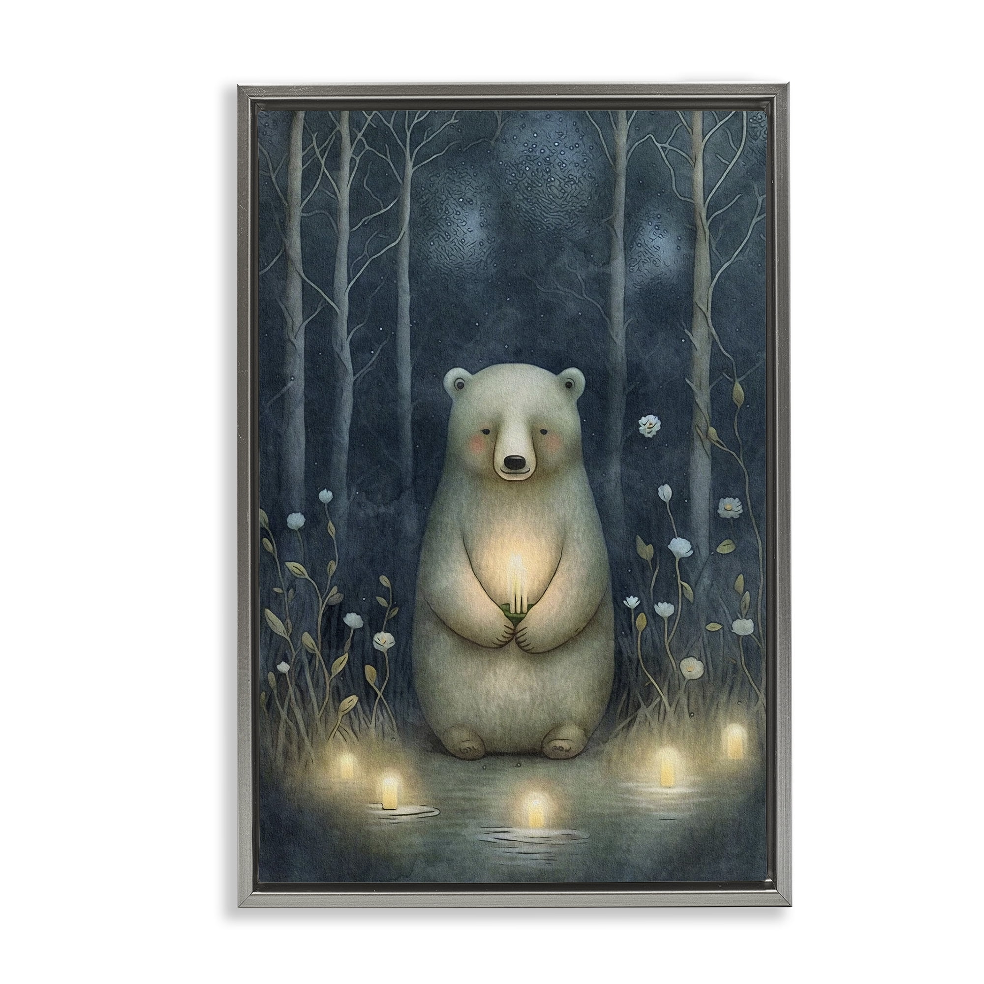 Stupell Industries Mystic Polar Bear Landscape Painting Gray Floater Framed Art Print Wall Art, 21 x 31
