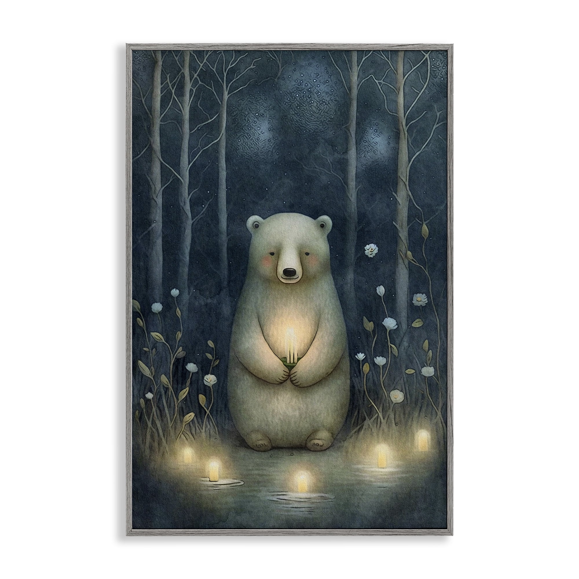 Stupell Industries Mystic Polar Bear Landscape Painting Gray Framed Art Print Wall Art, 12 x 18