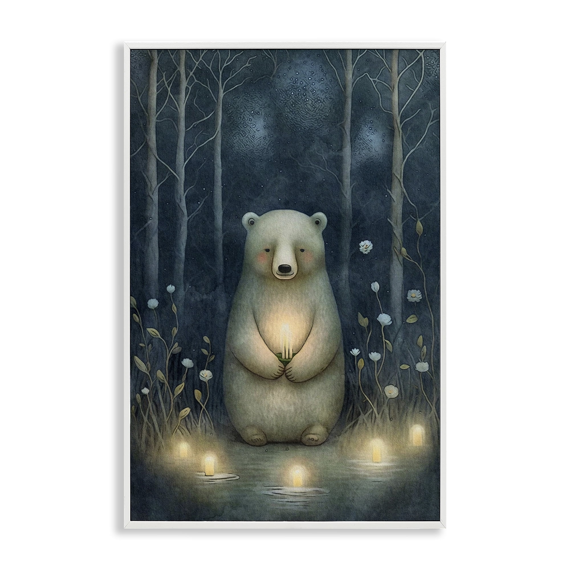 Stupell Industries Mystic Polar Bear Landscape Painting White Framed Art Print Wall Art, 12 x 18