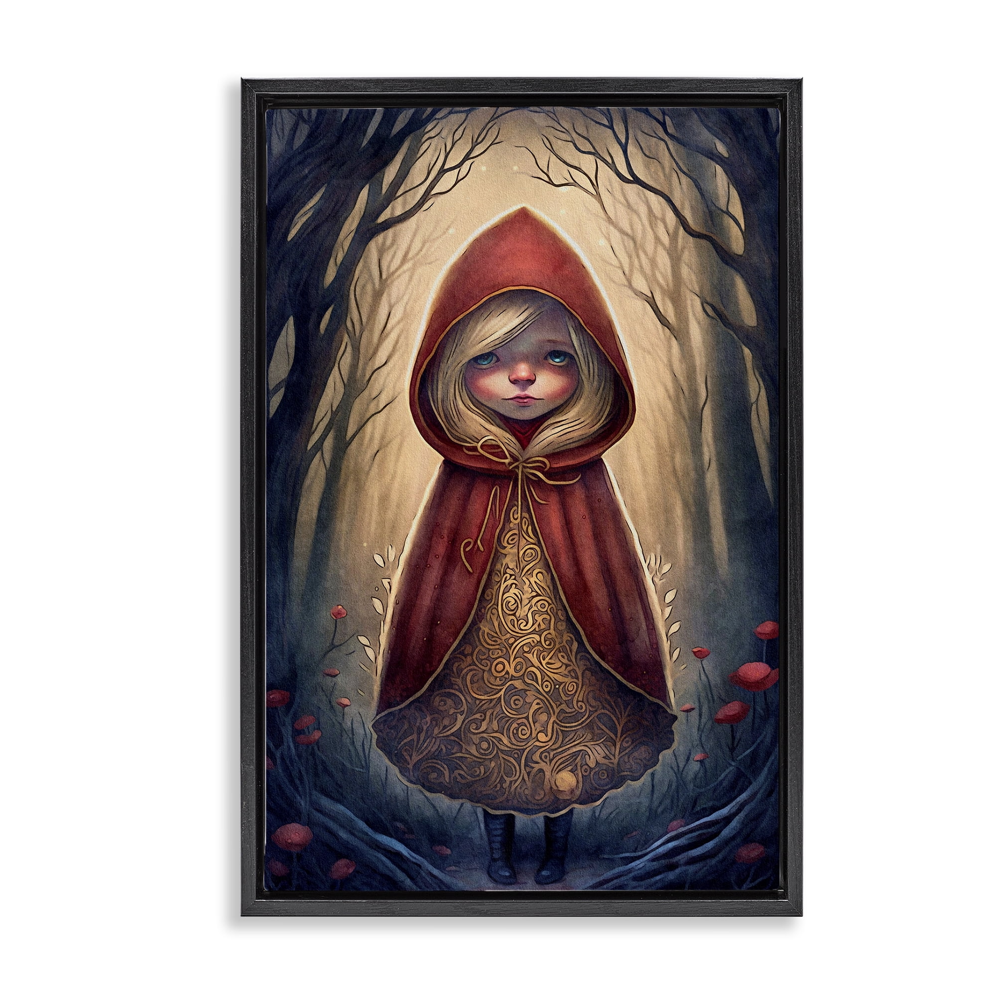 Stupell Industries Mystic Red Riding Hood Landscape Painting Black Floater Framed Art Print Wall Art, 17 x 25