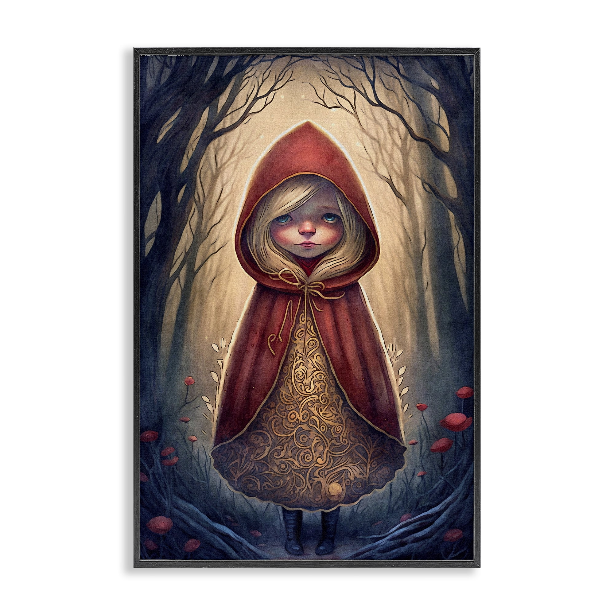 Stupell Industries Mystic Red Riding Hood Landscape Painting Black Framed Art Print Wall Art, 12 x 18