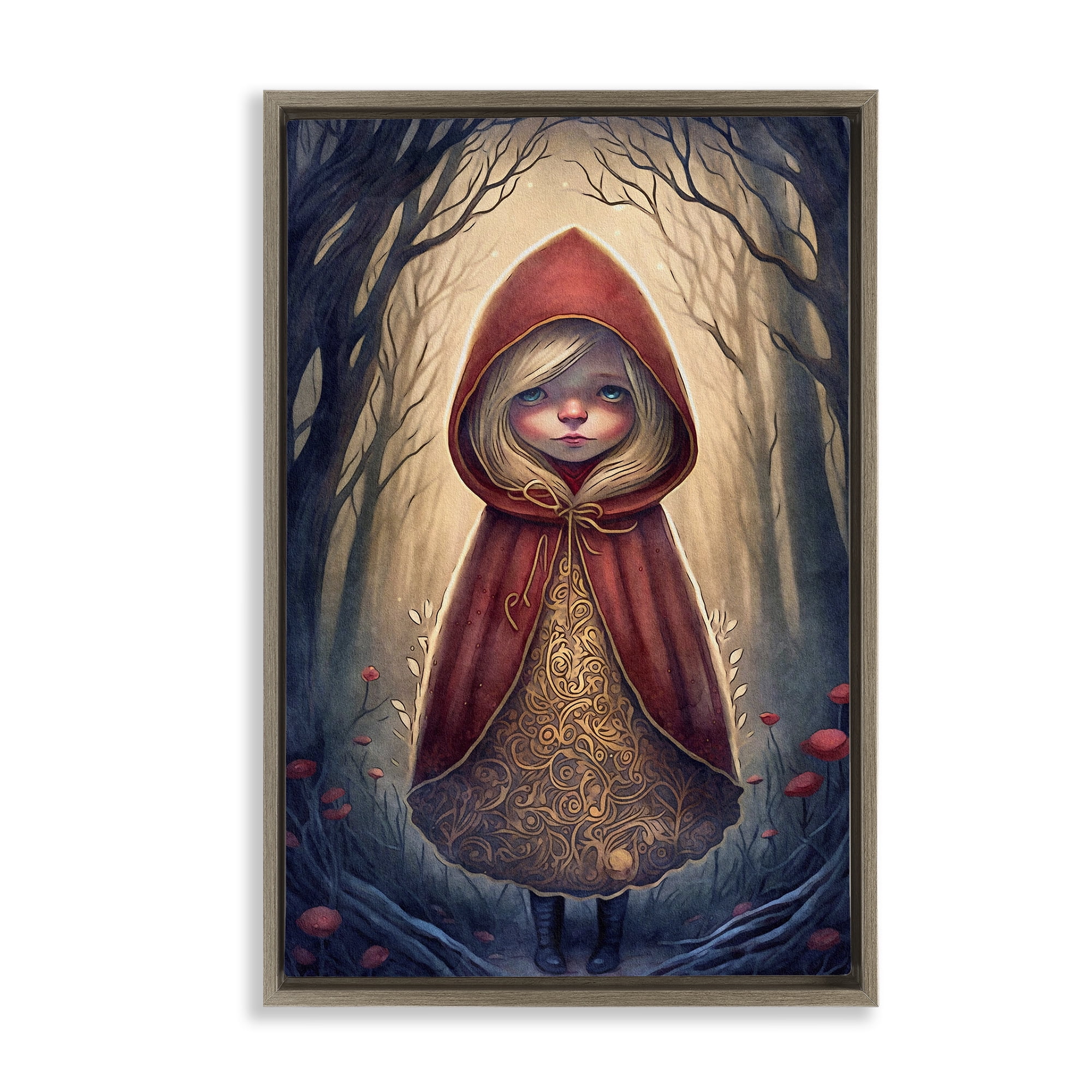 Stupell Industries Mystic Red Riding Hood Landscape Painting Brown Floater Framed Art Print Wall Art, 17 x 25